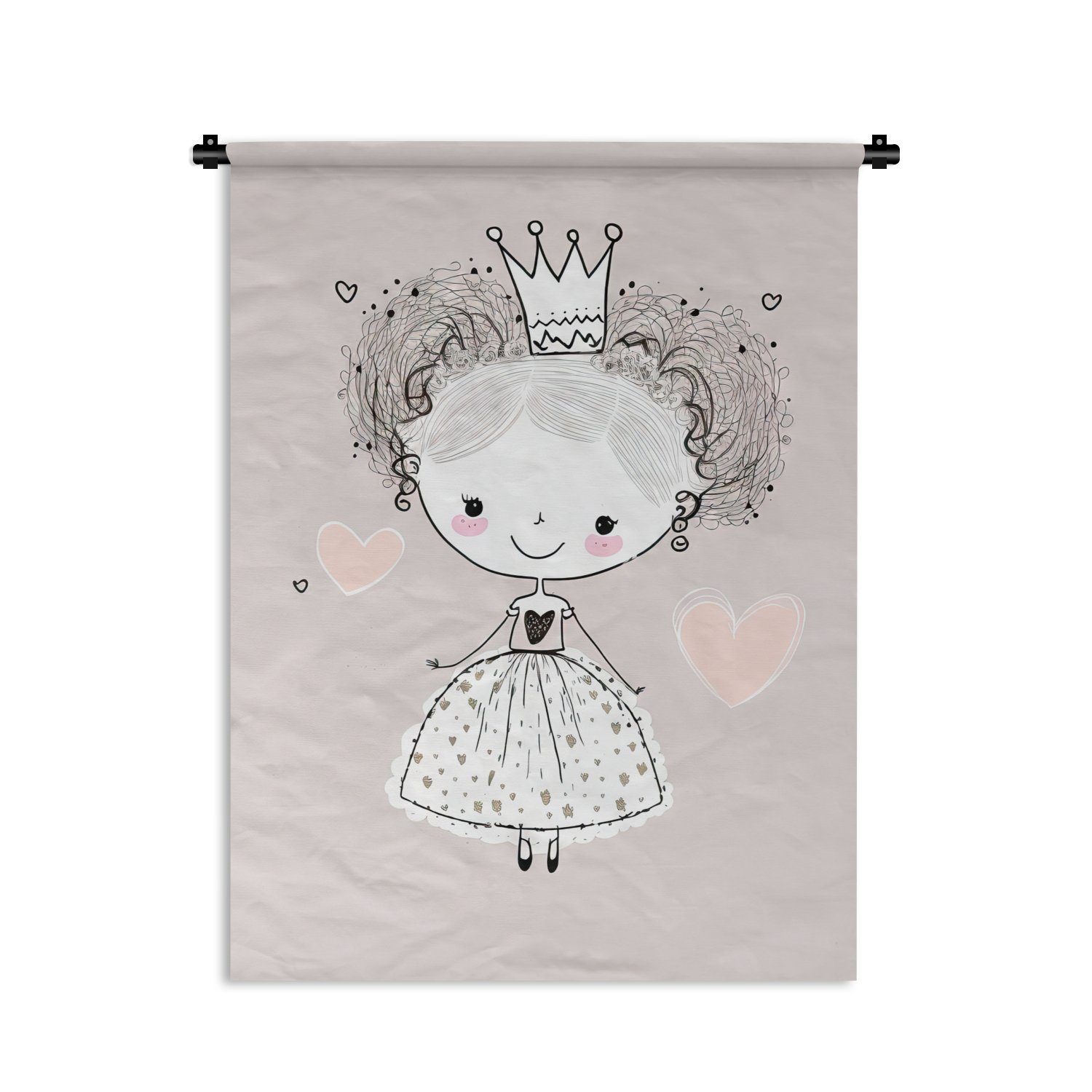 MuchoWow Wanddekoobjekt Prinzessin - Kinder - Mädchen - Krone - Kleid, Deko für an der Wand, Wohnzimmer, Tapisserie, Schlafzimmer