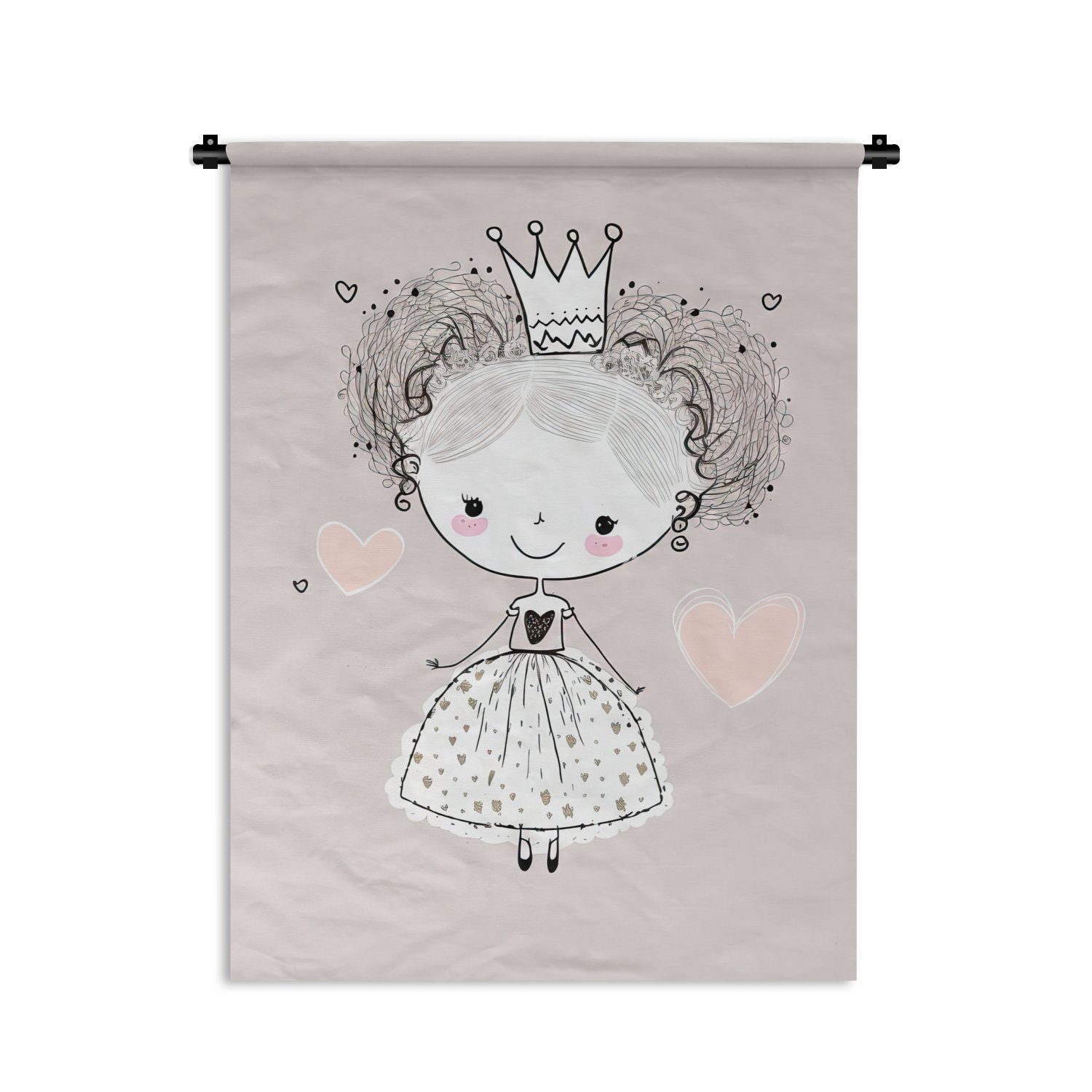 - Wand, Mädchen Kinder der Schlafzimmer für Wanddekoobjekt Krone - Prinzessin an Tapisserie, Deko MuchoWow Wohnzimmer, Kleid, - -