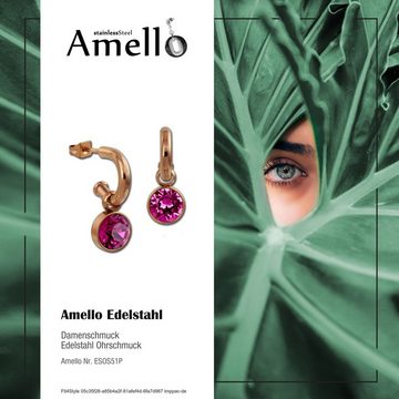 Amello Paar Ohrhänger Amello Ohrringe Edelstahl Ohrhänger pink (Ohrhänger), Damen Ohrhänger Edelstahl vergoldet (Roségold 333), rosegold, fuchsia