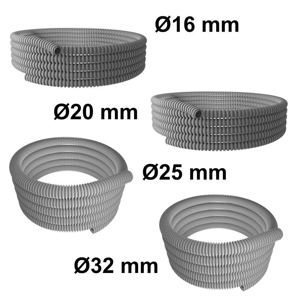 Em Group Kabelkanal Spiralrohr GUS Isolierrohr 30m ⌀16mm ⌀20mm ⌀25mm ⌀32mm grau (25-St)