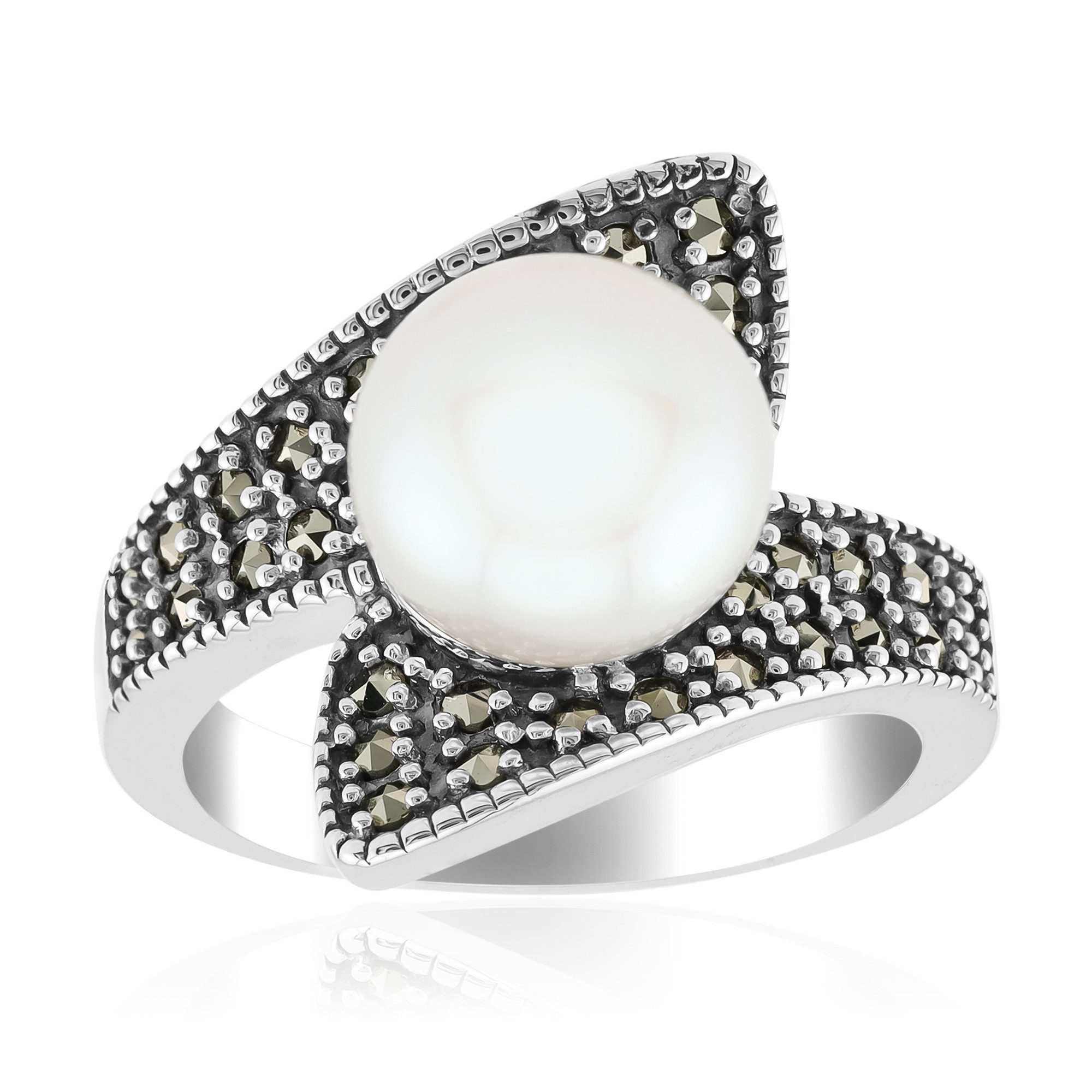 Cavill Perlenring Cavill Ring Sterlingsilber 925, 9mm Süßwasserperle, Markasit Damen (1-tlg)