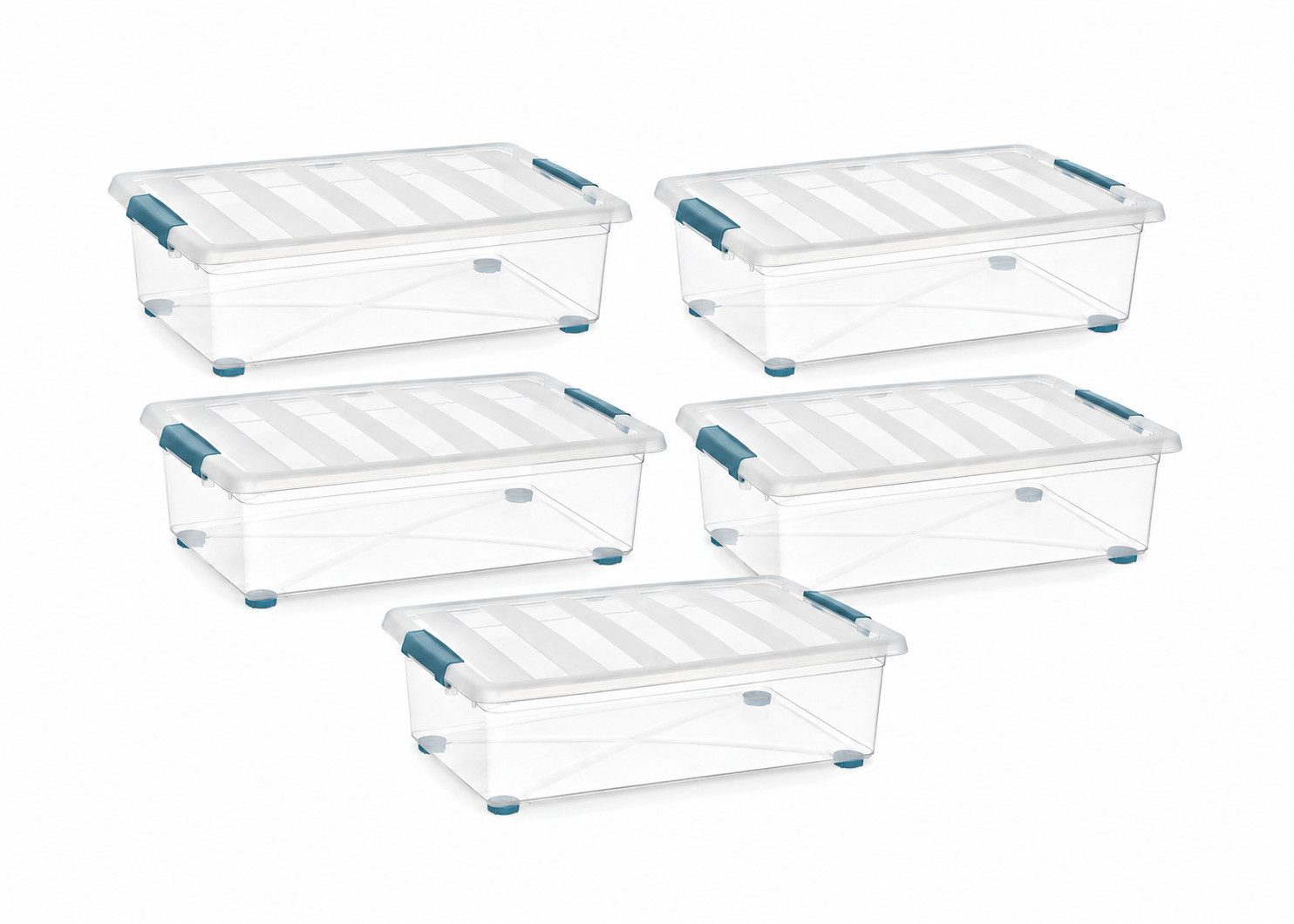 ONDIS24 Allzweckkiste Katla 28l Aufbewahrungsbox Rollbox Unterbettboxen Ordnungssystem (5 St), transparentes Design, mit 4 Rollen - 360° drehbar, mit 2 Griffen