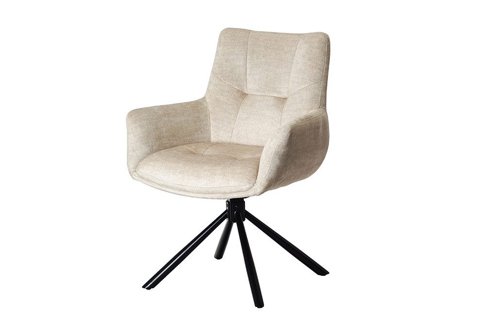 riess-ambiente Drehstuhl SIGNATURE beige/schwarz - Samt, Metall, mit Armlehne, Taschenfederkern (Einzelartikel, 1 St), 360° drehbar & mit Taschenfederkern - ideal für Esszimmer & Büro