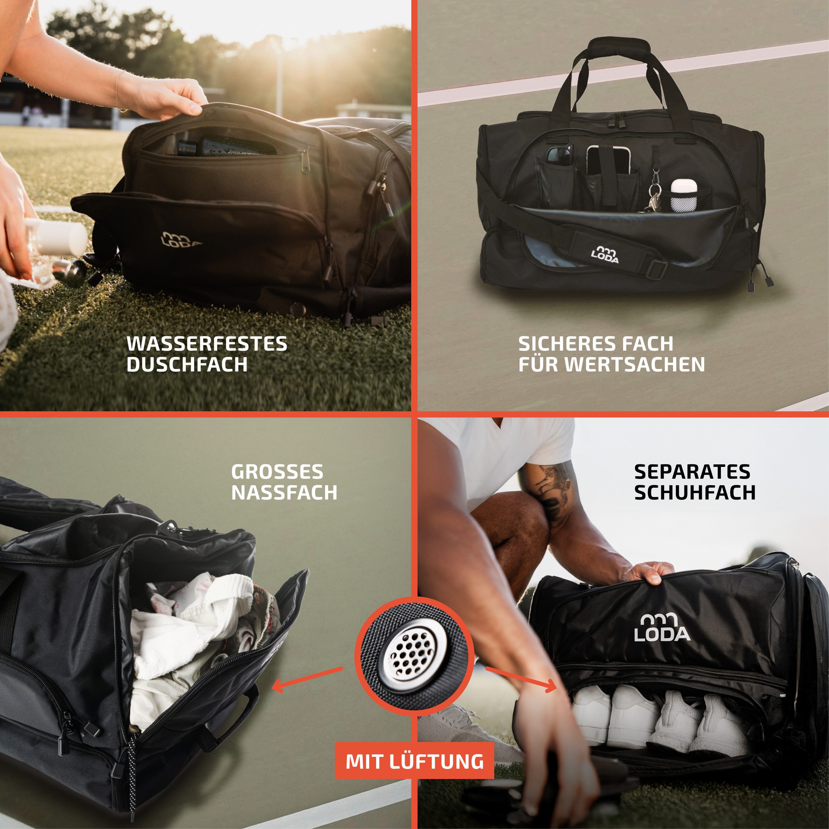 LODA sports Sporttasche - Rucksackfunktion, Schuh-, Wertsachen-, Dusch- & N günstig online kaufen