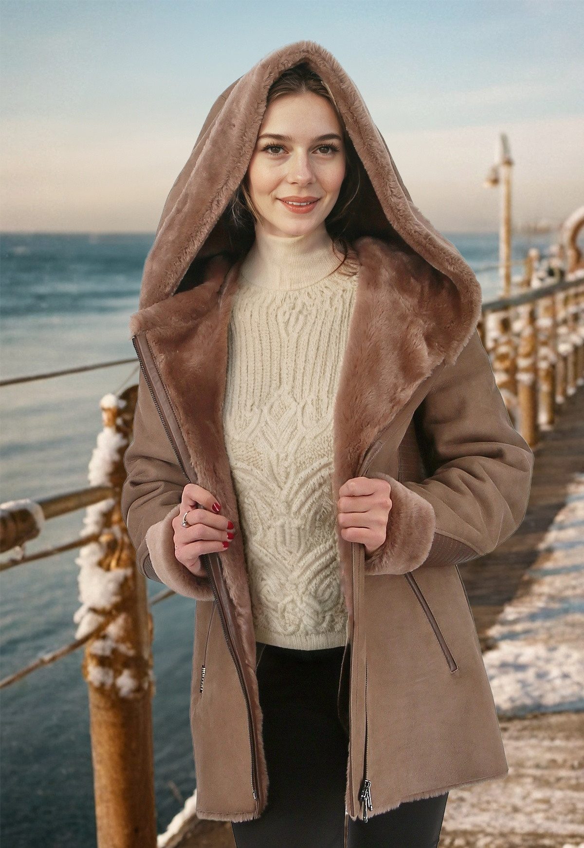Hollert Winterjacke Lammfelljacke Lena Beige – Bild 4 von 5