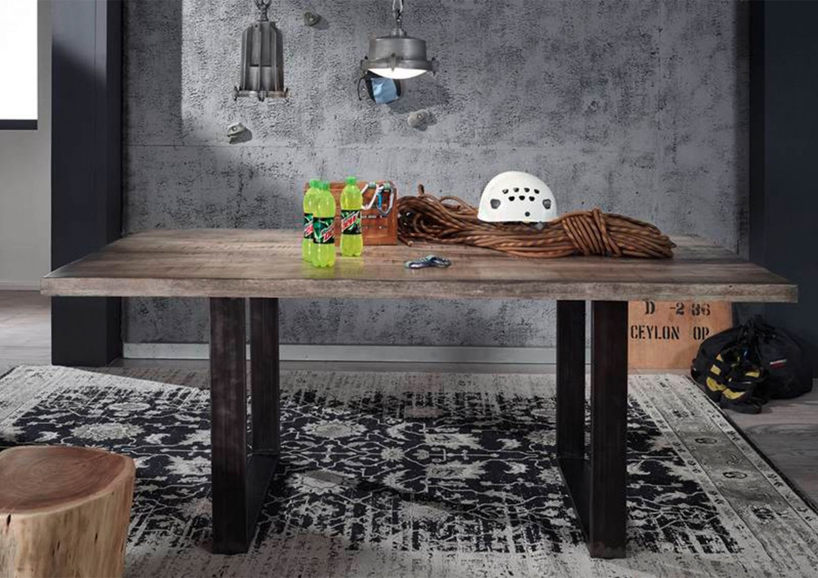 Massivmoebel24 Esstisch Esstisch Mango 170x90x76 grau lackiert HEAVY INDUSTRY #100