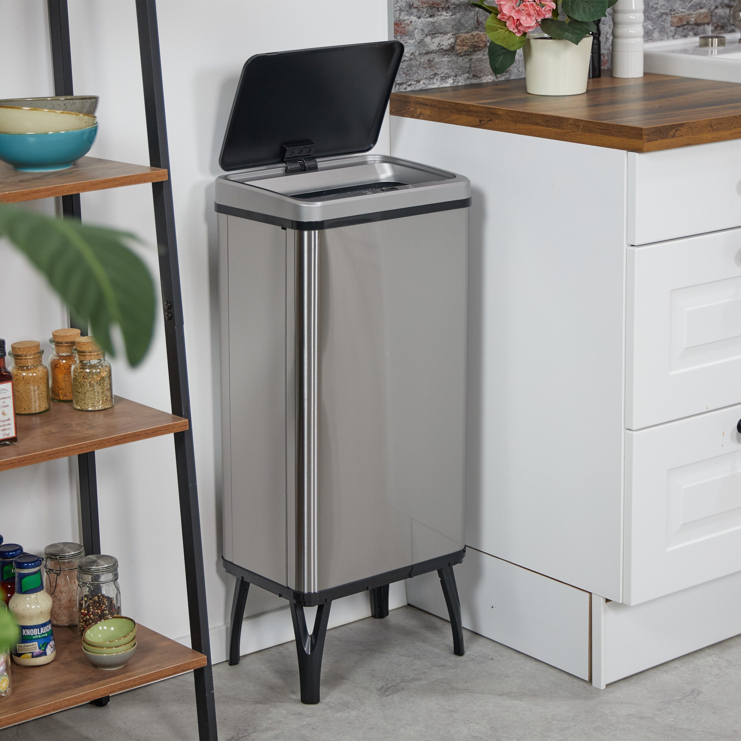 relaxdays Mülleimer Edelstahl Mülleimer mit Sensor, 40 L
