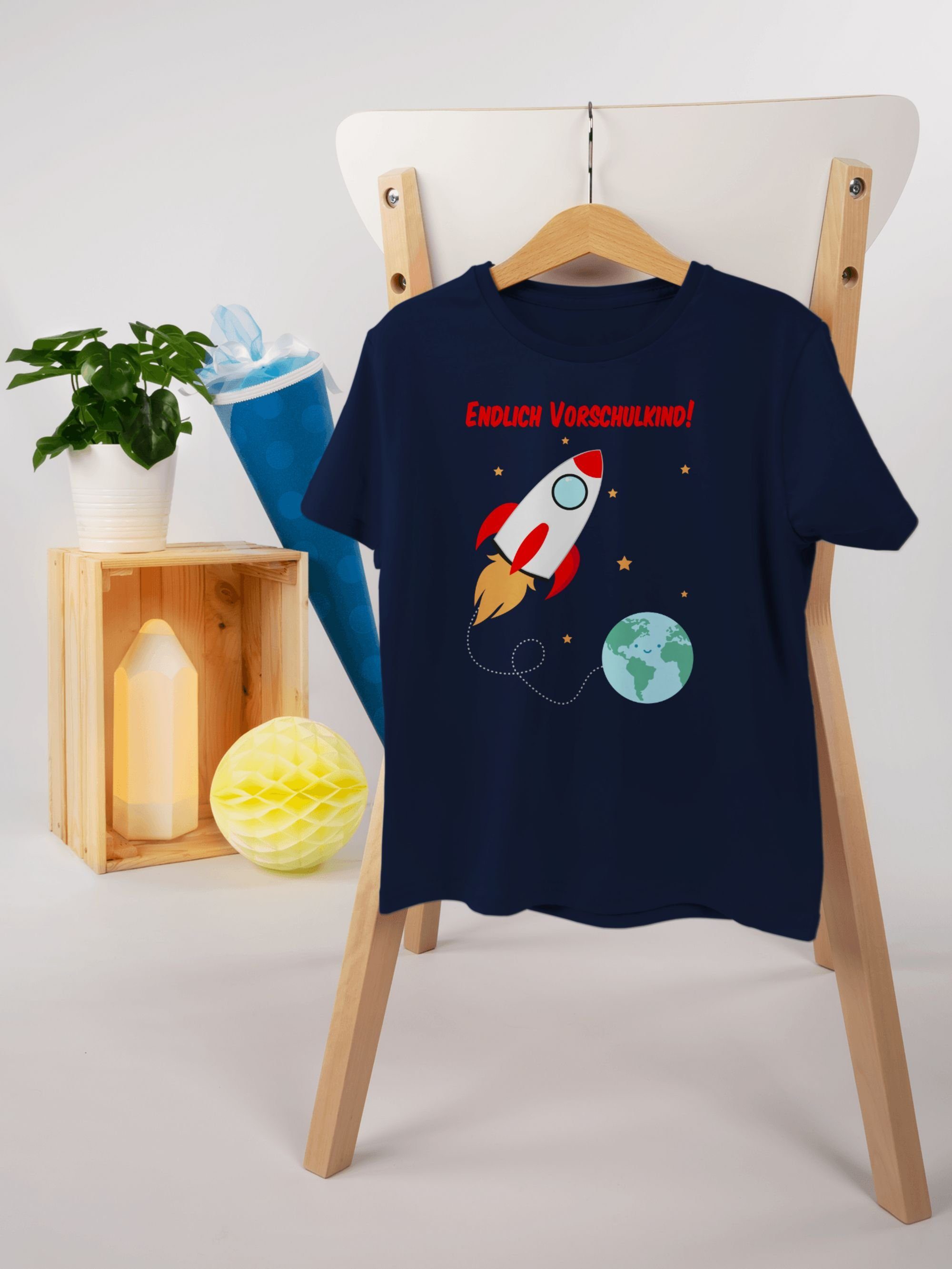 Endlich Vorschulkind 1 Vorschulkinder Blau Navy T-Shirt Rakete Shirtracer Geschenke