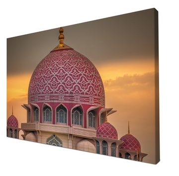 wandmotiv24 Leinwandbild Sonnenuntergang über Putrajaya-Moschee, Malaysia, Bauwerke (1 St), Wandbild, Wanddeko, Leinwandbilder in versch. Größen