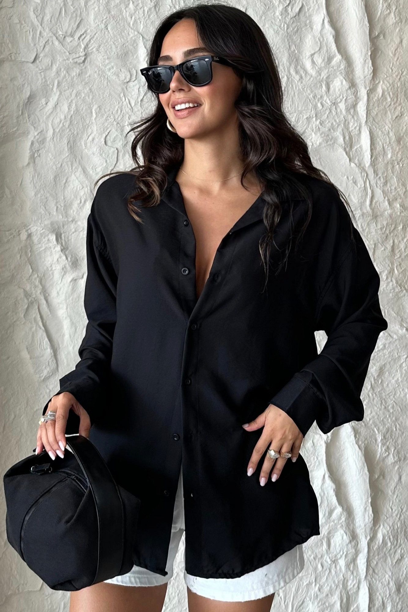 OSSY HOMER Hemdbluse Basic Hemdbluse aus Schwarz