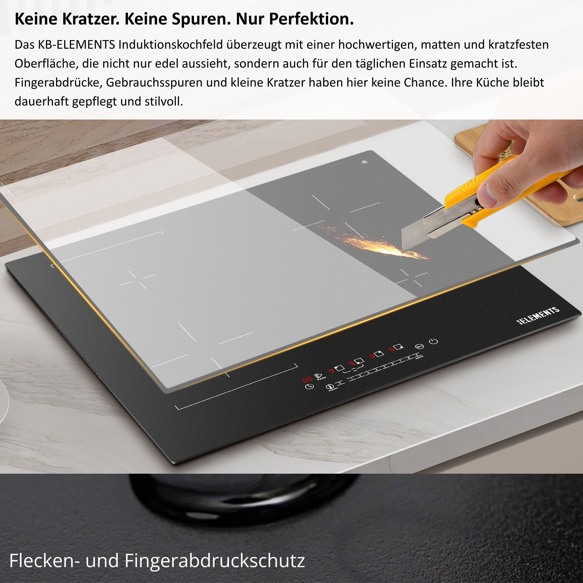 KB Elements Induktions-Kochfeld ELK112AS, AntiScratch (kratzfester Oberfläche), EU Stecker, Flexzone
