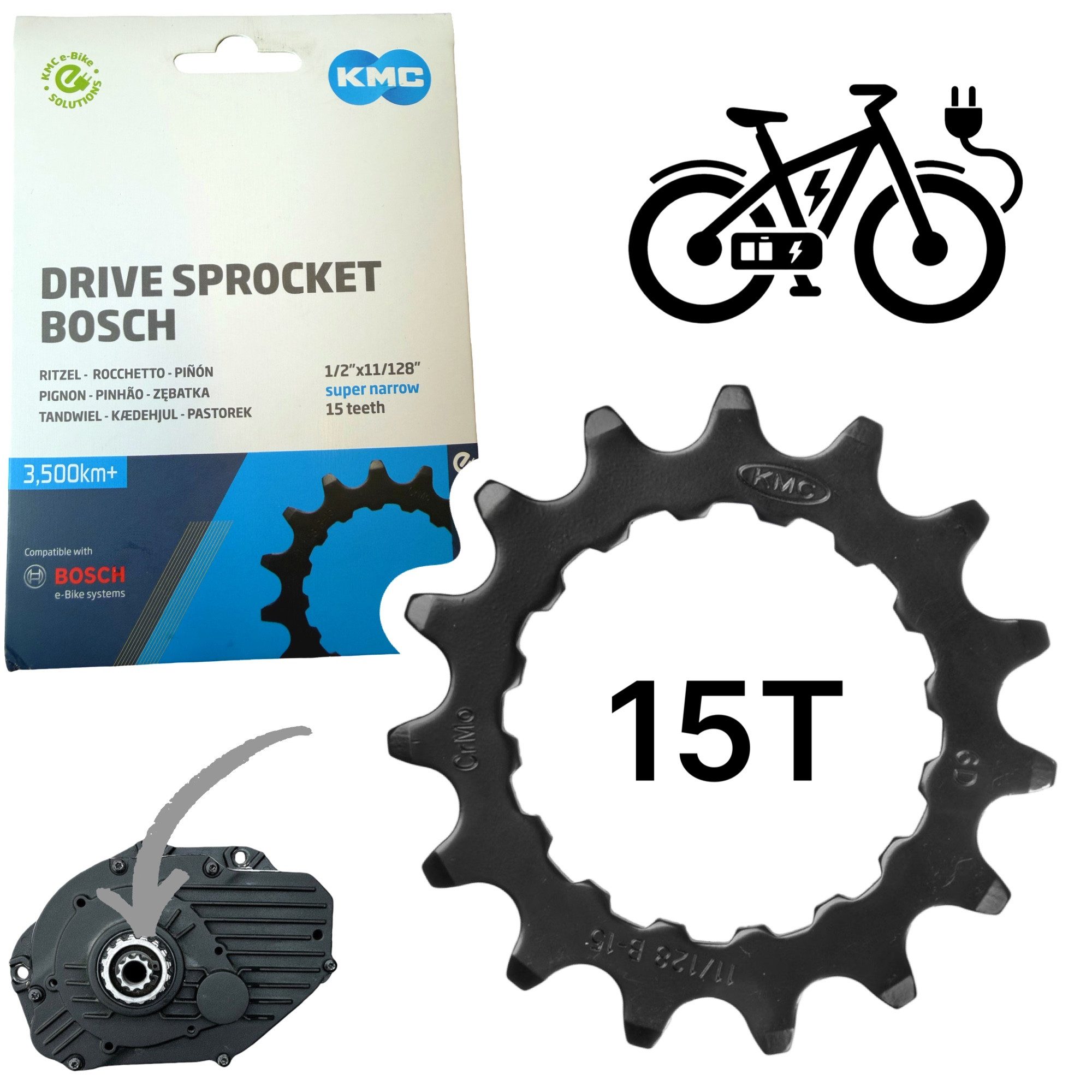KMC Fahrradkurbel KMC Kettenblatt Ebike für Bosch Gen.2 line Verschleiß Ritzel 15 Zähne