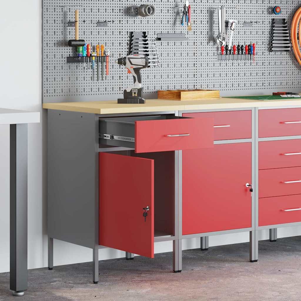 vidaXL Werkzeugschrank Werkbank mit Schubladen 2 Stk. Rot und Grau 100 x 55 x 85 cm (2-St)