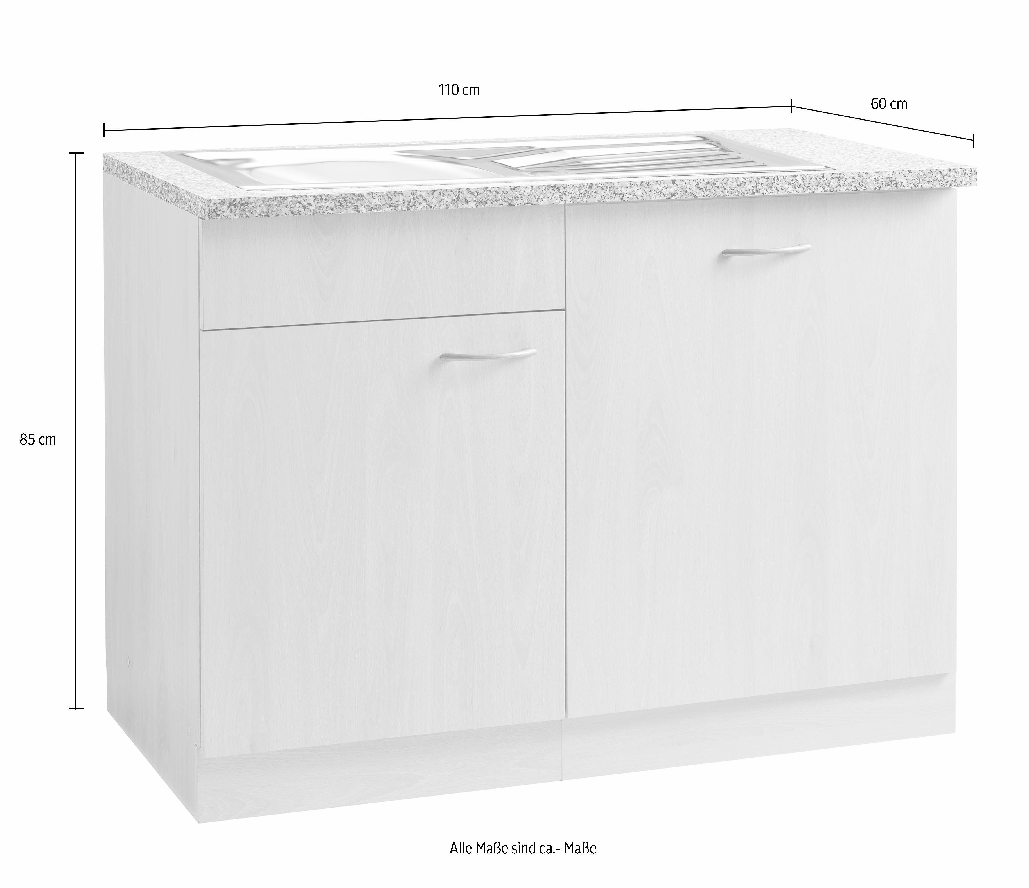 wiho Küchen breit, Kiel Spülenschrank cm Ozeanblau inkl. 110 für Geschirrspüler | Hellgrau Tür/Griff/Sockel
