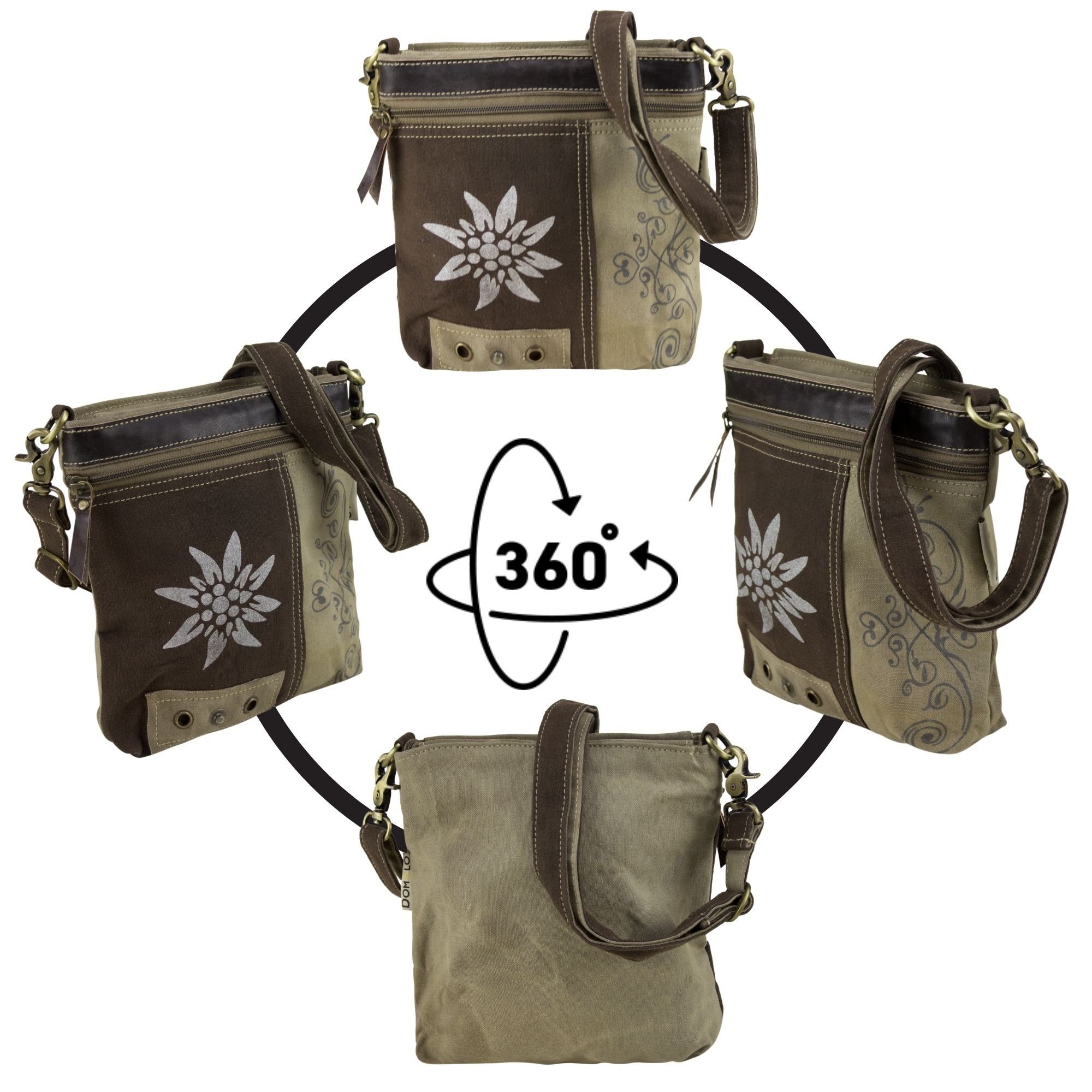 Domelo Trachtentasche Trachtentasche Dirndl Umhängetasche. Schultertasche mit Edelweiss, echtes Leder, Edelweiss Aufdruck
