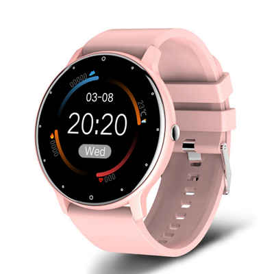 TPFNet SW01 mit individuell einstellbarem Display Smartwatch (Android), Armbanduhr mit Musiksteuerung, Herzfrequenz, Schrittzähler, Kalorien, Social Media etc., Rosa