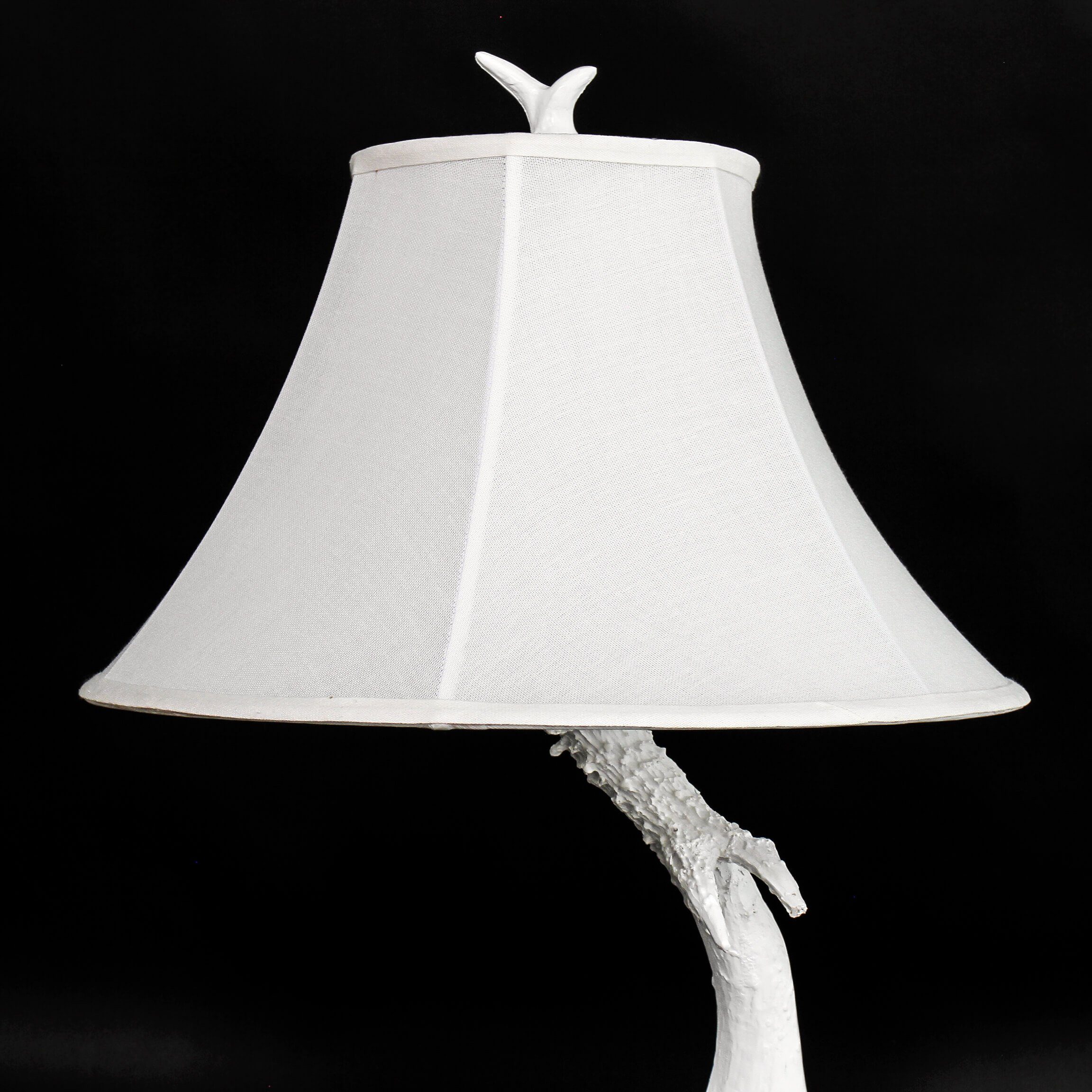 Tischlampe MUSTER, Stoff Geweih cm ohne Resin 66 Nachttischlampe Creme Weiß Optik Landhaus Licht-Erlebnisse Leuchtmittel,