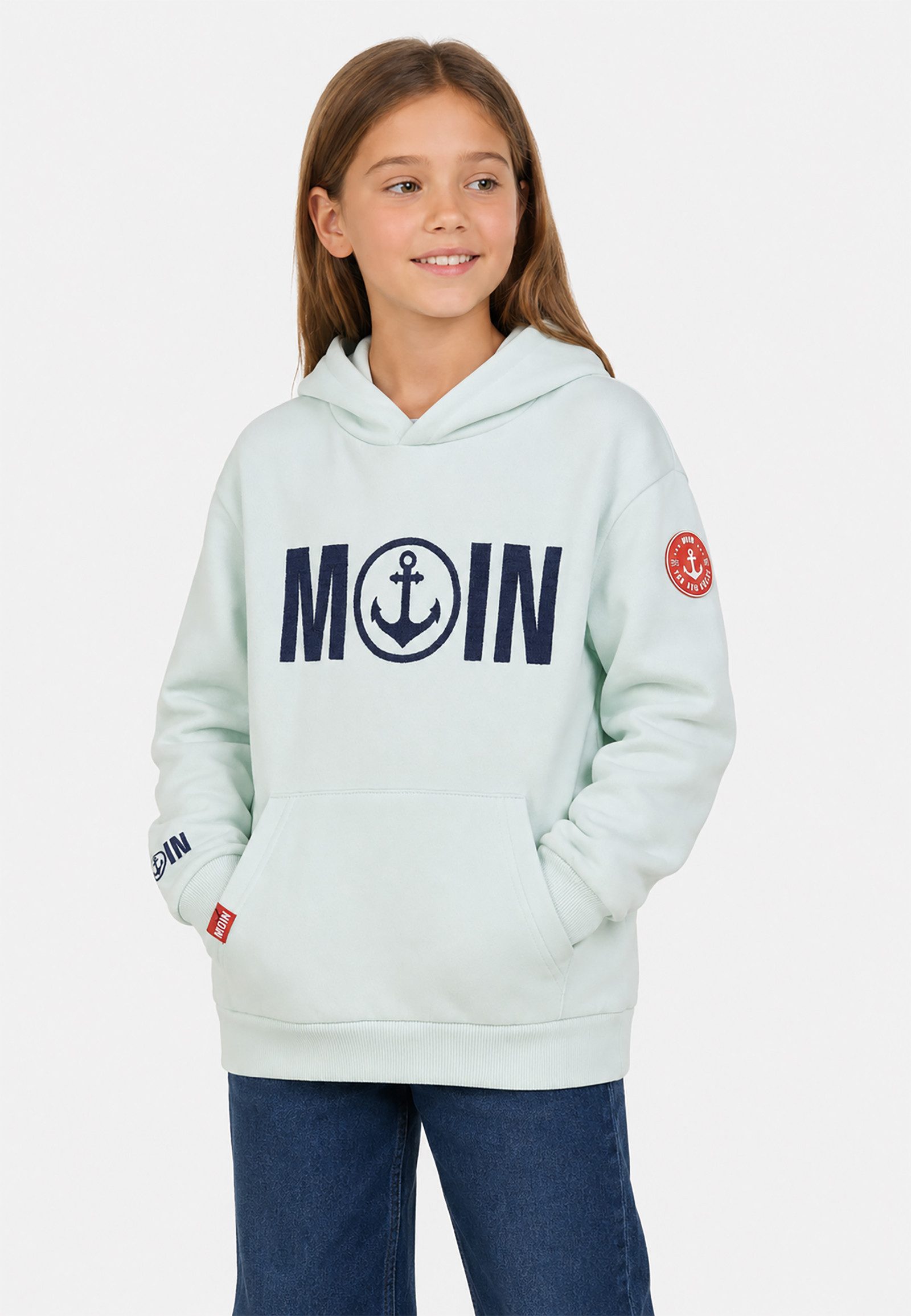 SUBLEVEL Hoodie Kapuze Kängurutasche Frontprint Langarm für Mädchen (1-tlg) Baumwolle Normal Fit Rundhals Langarm Einfarbig atmungsaktiv