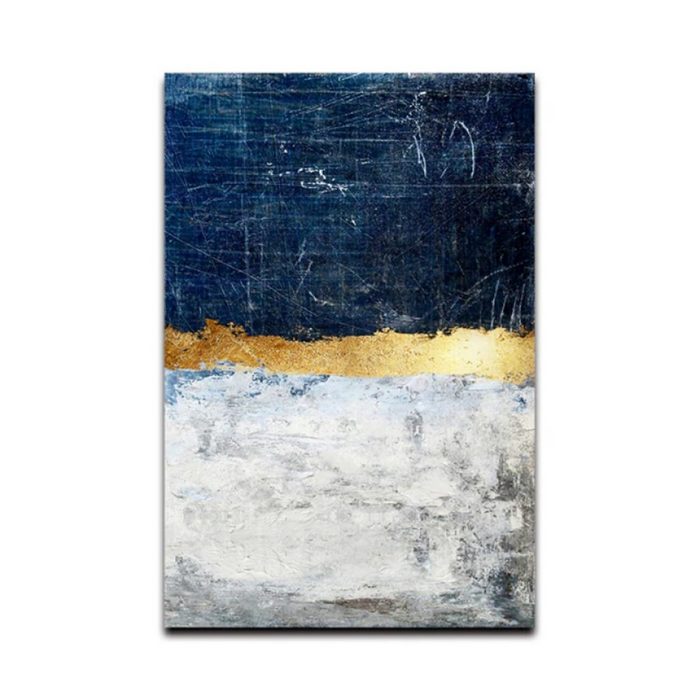 TPFLiving Kunstdruck (OHNE RAHMEN) Poster - Leinwand - Wandbild Abstraktes Farbenspiel - (2 Motive in 17 Größen zur Auswahl) Farben: Blau Gold Weiß - Größe: 60x80cm