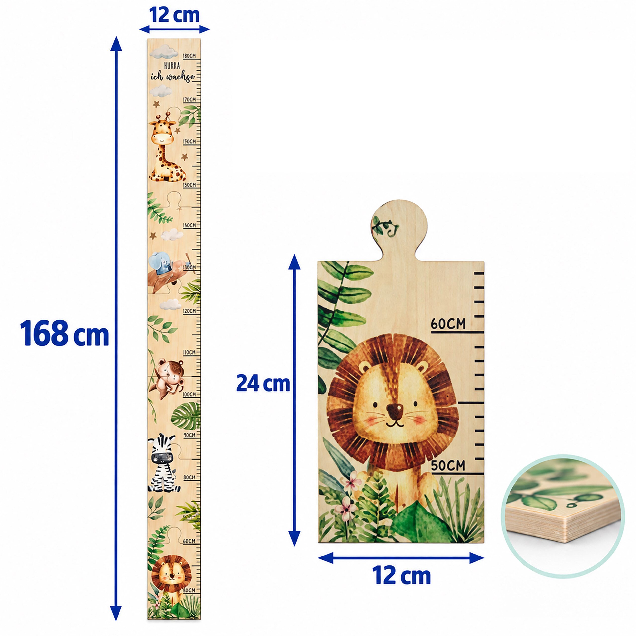 relaxdays Messlatte Kinder Holz 50-180 cm (7-tlg), Dschungel – Bild 4 von 5
