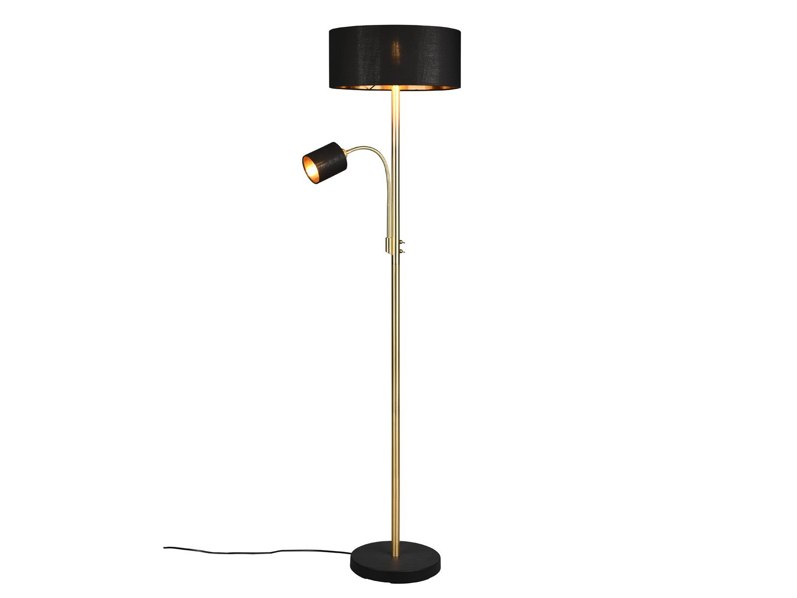 Ecke, groß Warmweiß, Lesearm matt Dimmfunktion, Schwarz wechselbar, Stoff Höhe Lese-lampe, gold-en Stehlampe, / LED LED 163cm mit Lampenschirm-e meineWunschleuchte Messing &