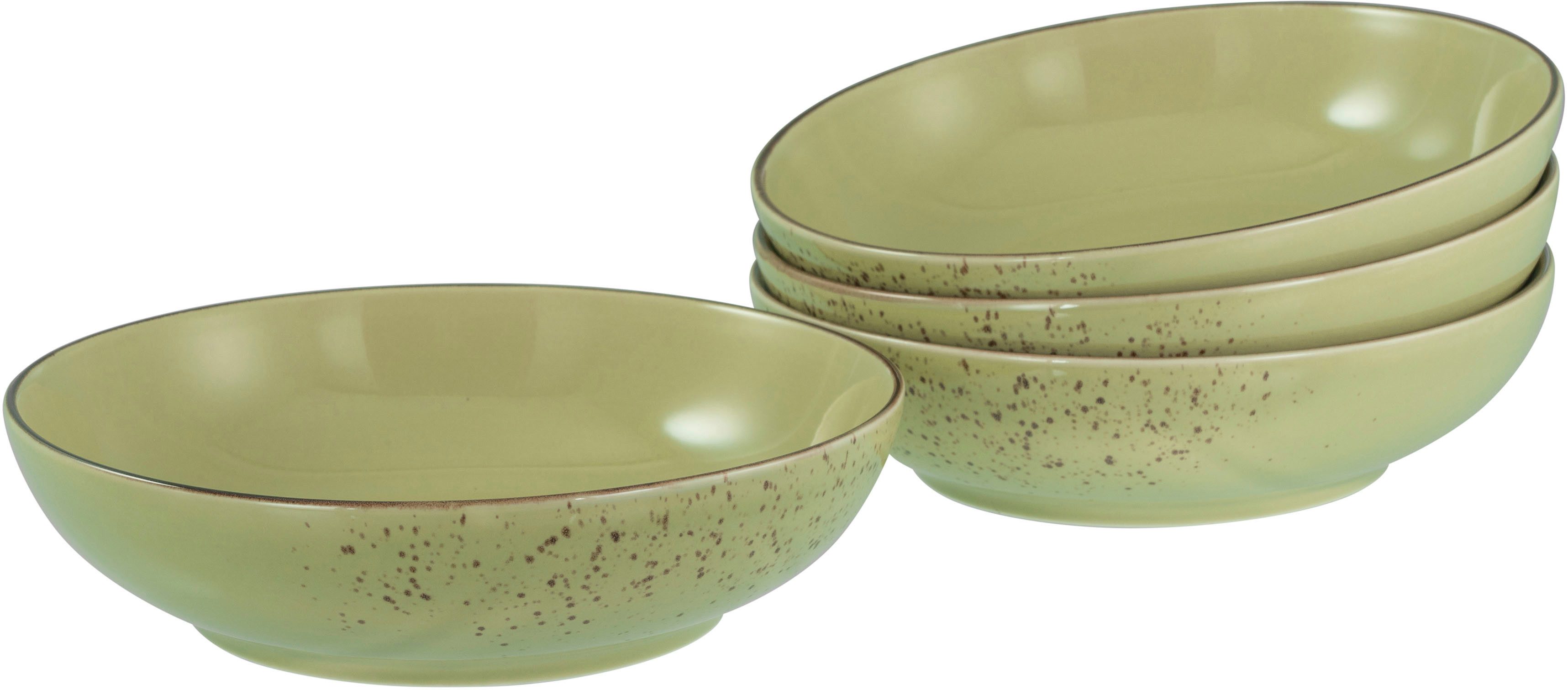 CreaTable Schale Nature Collection, Poke Bowl, Ø 22,5 cm, 4-tlg, Steinzeug, (Set, 4-tlg), Handwerklicher Look, Vintage, Höhe 5 cm