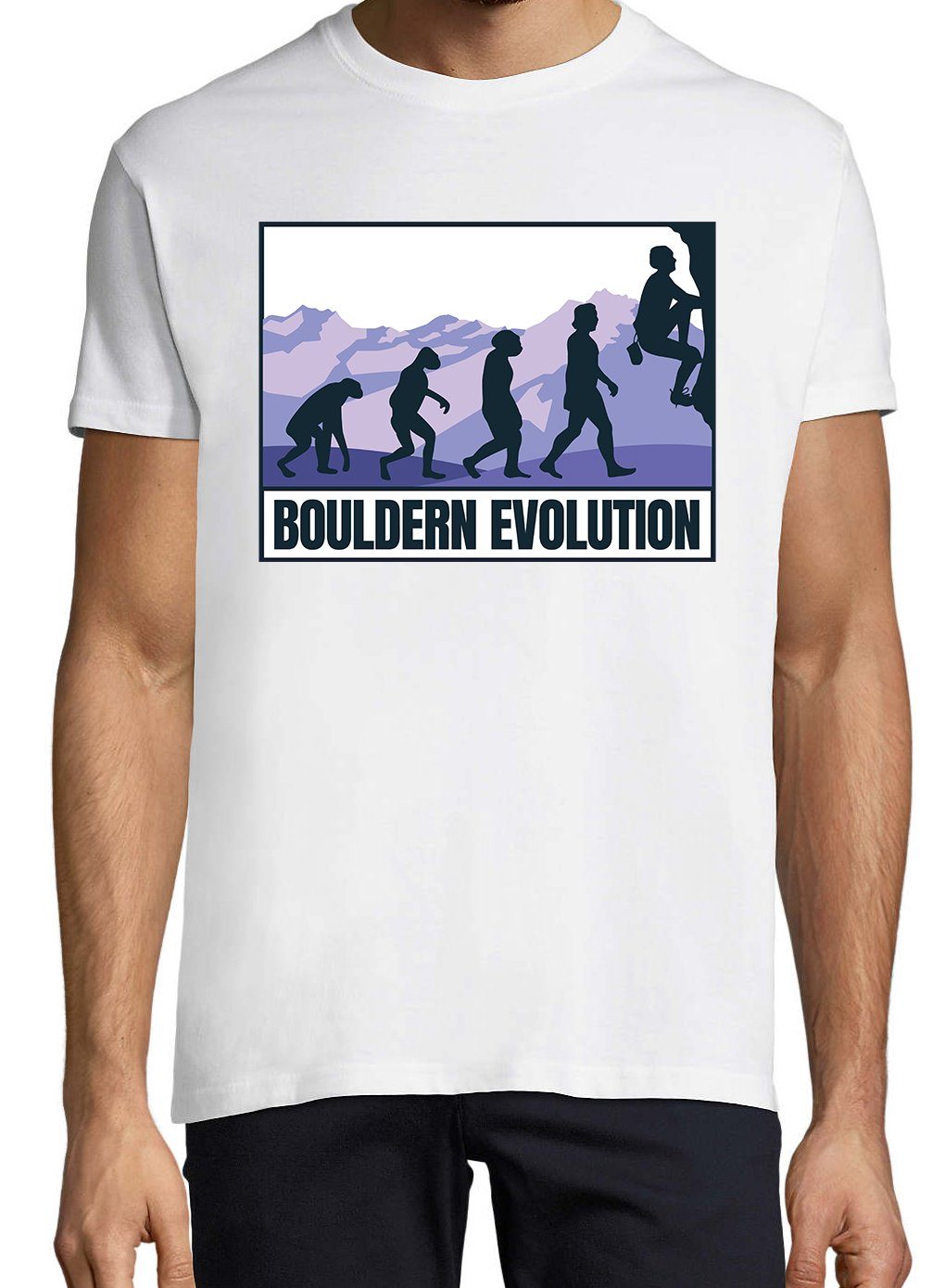 Frontprint mit Evolution Youth Shirt T-Shirt Designz Herren Weiß Bouldern trendigem
