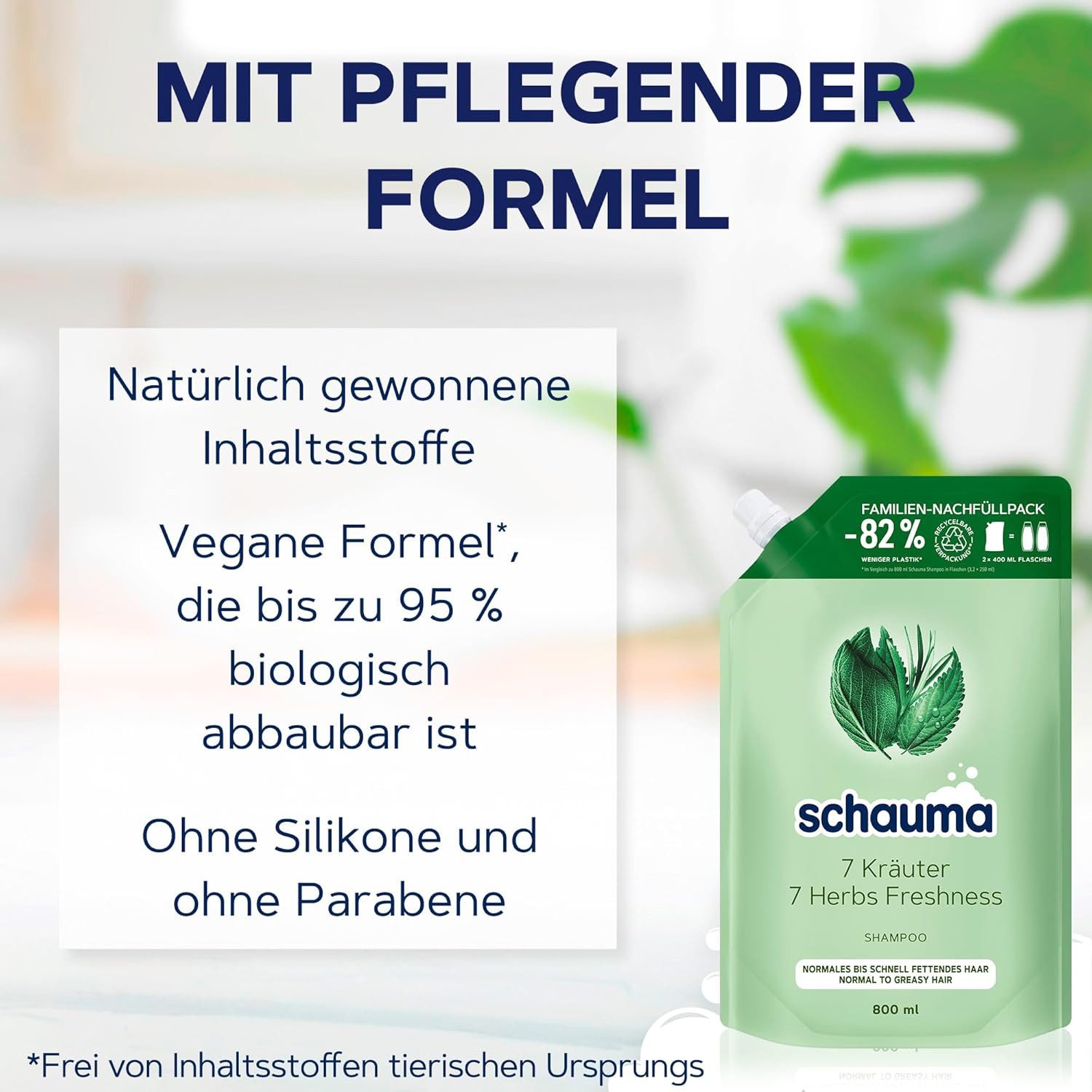 Schauma Haarshampoo 6x Schauma Shampoo 7 Kräuter Nachfüllpack (800 ml), 6-tlg., Frische-Shampoo für normales bis schnell fettendes Haar