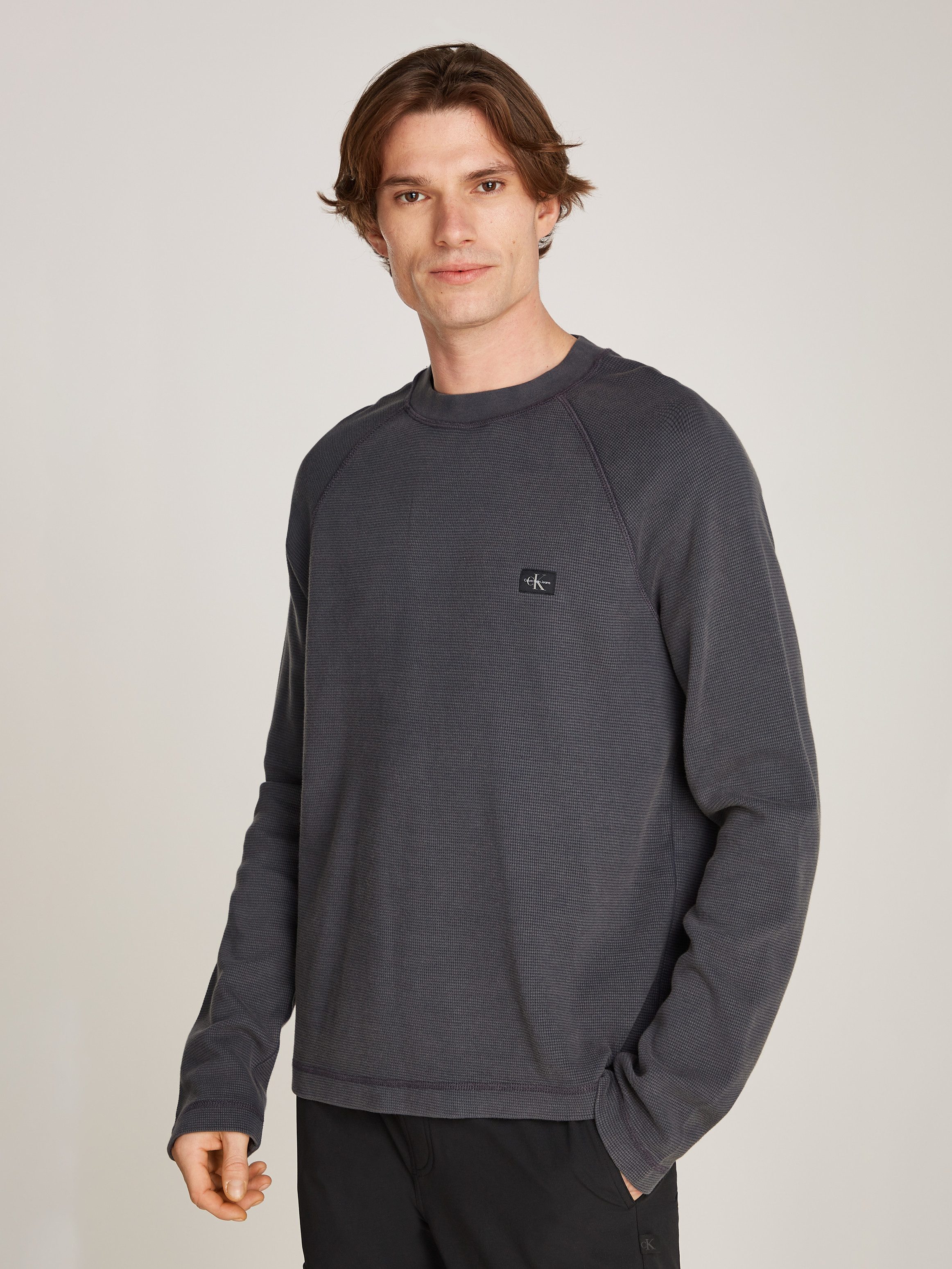 Langarmshirt WASHED WOVEN LABEL WAFFLE RAGLAN