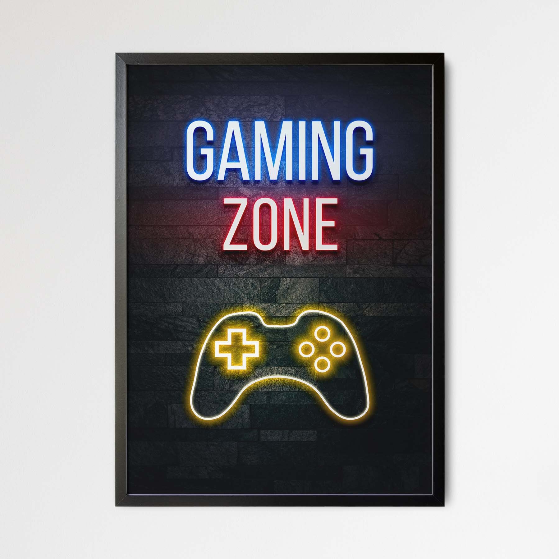 Likarto Poster Gaming Zone Poster, Gamer Deko, Geschenk für Zocker,  Neoneffekt, Gaming Room Wanddekor