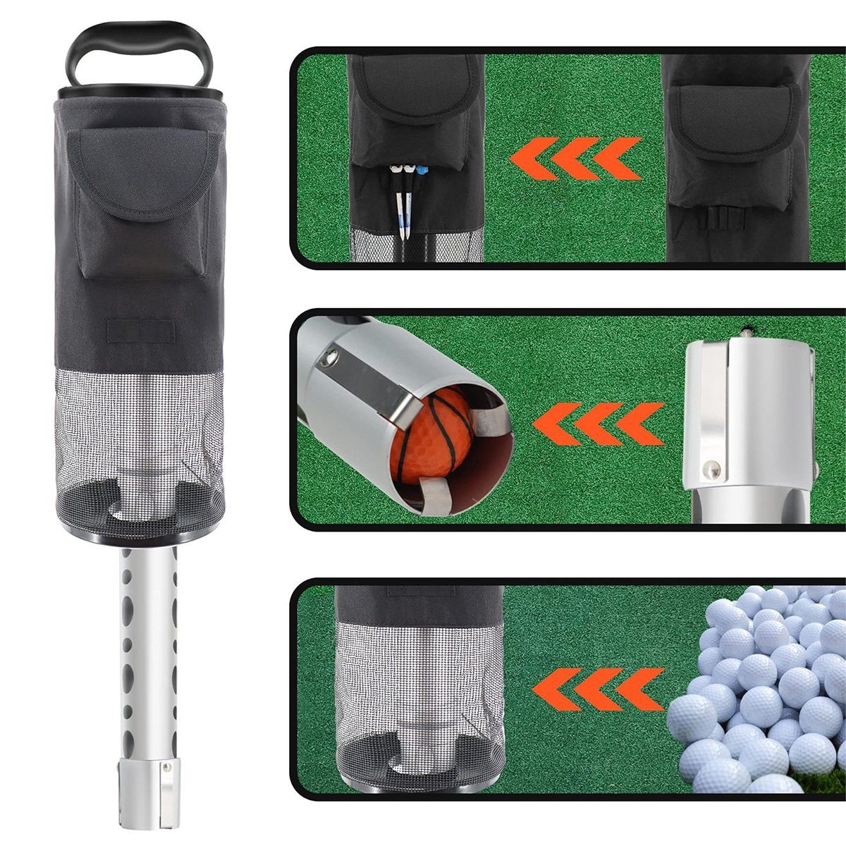 Abnehmbarer robuster tragbare Sammler für Aufbewahrungstasche 70 götäzer Aluminium-Golfball-Pickup Golfballtasche (hält Bälle), Golfball-Pickup, Golfbälle und