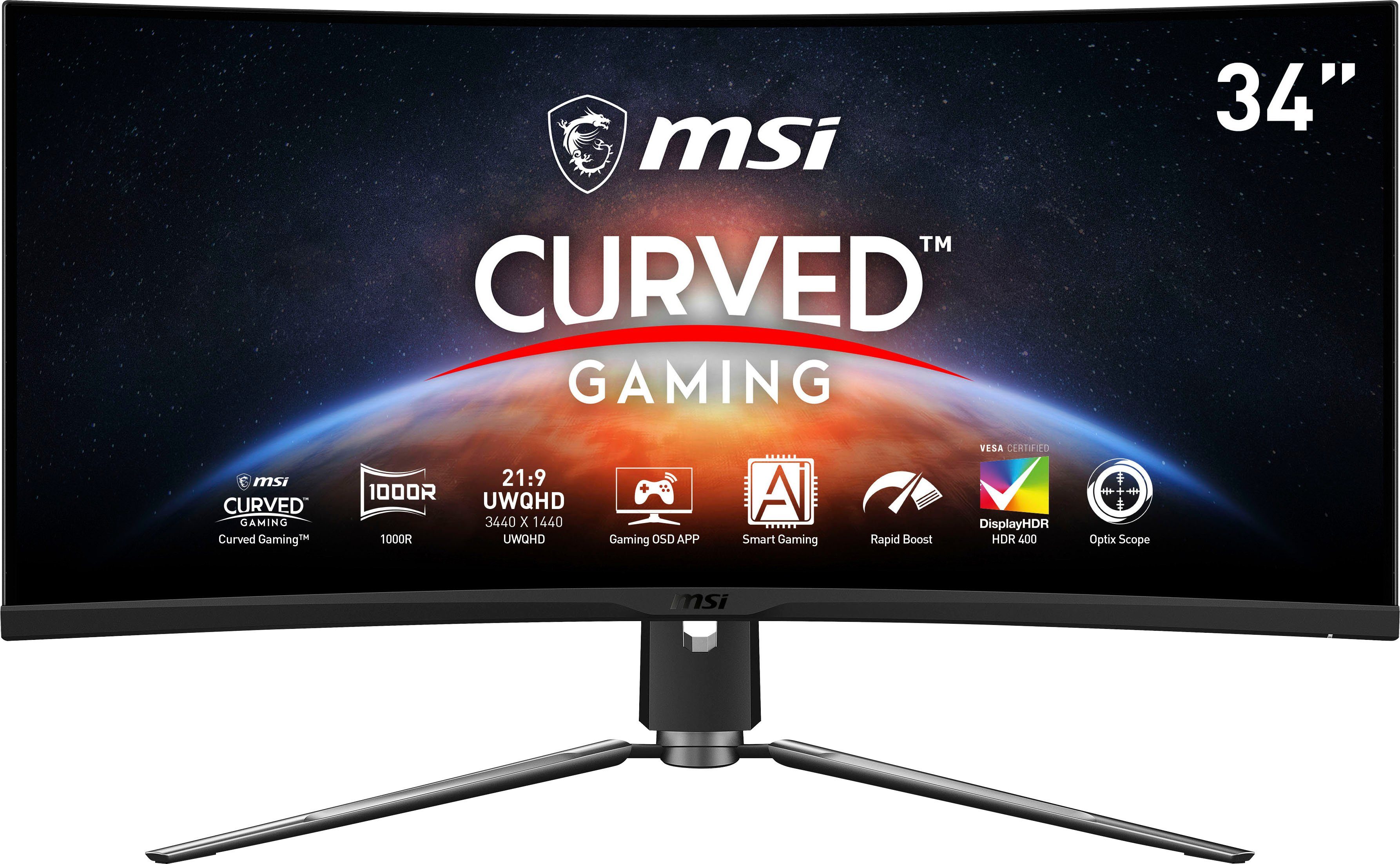 MSI MPG Artymis 343CQR Curved-Gaming-LED-Monitor (86 cm/34 ", 3440 x 1440 px, UWQHD, 1 ms Reaktionszeit, 165 Hz, VA LED, höhenverstellbar, 3 Jahre Herstellergarantie)