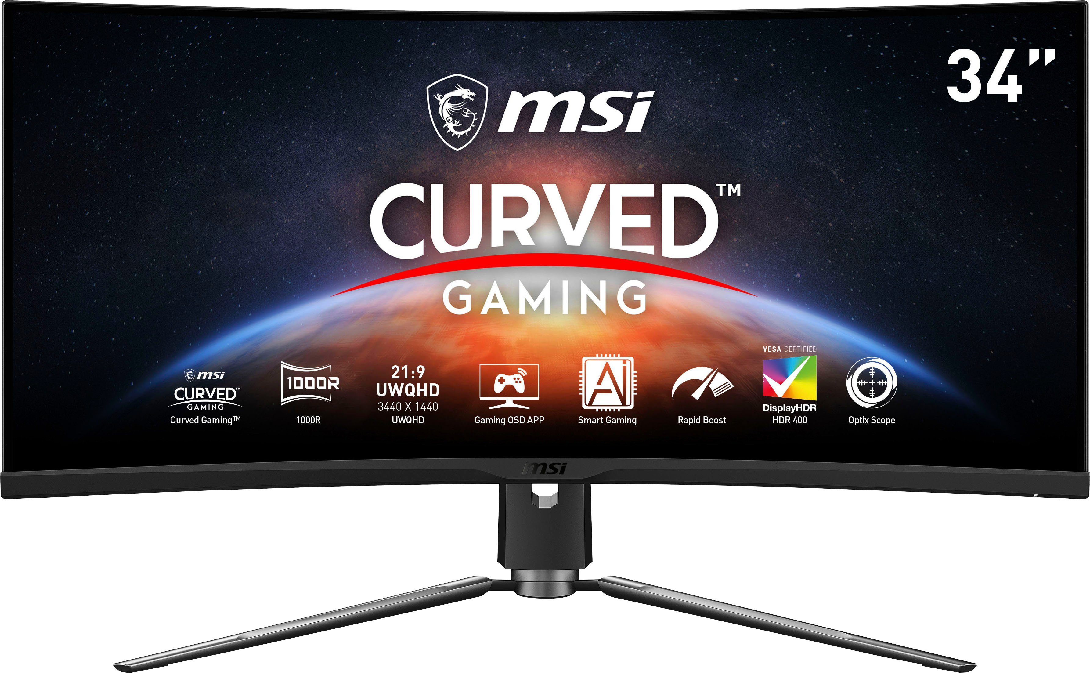 MSI MPG 3 UWQHD, 1 ", 3440 (86 Curved-Gaming-LED-Monitor cm/34 343CQR Artymis ms LED, 165 Herstellergarantie) x Reaktionszeit, VA höhenverstellbar, Jahre 1440 Hz, px