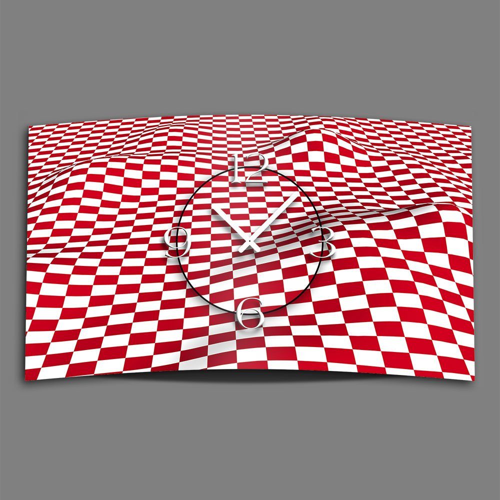 dixtime Wanduhr (Einzigartige Art Digital Alu-Dibond) kariert Designer rot/weiss Wanduhr aus 4mm moder Designer abstrakt 3D-Optik