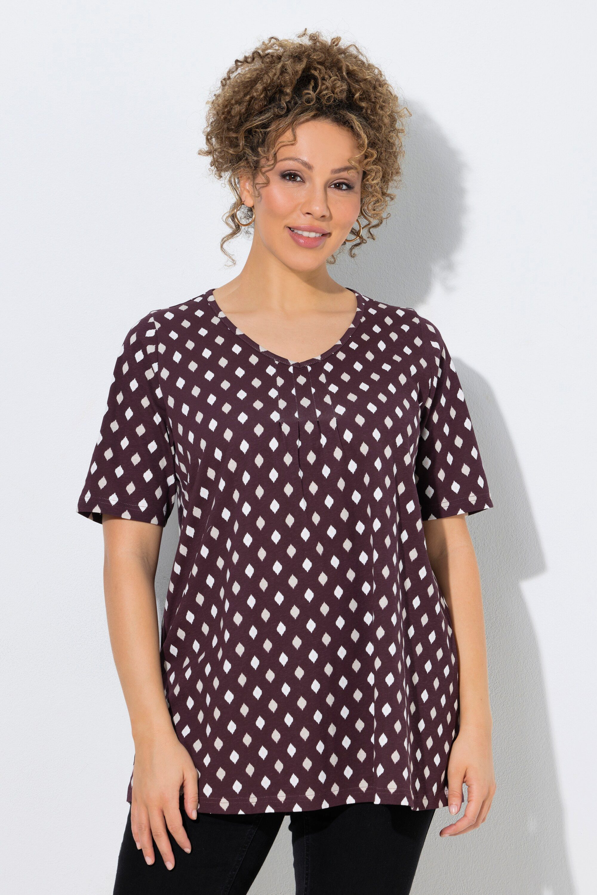T-Shirt T-Shirt Biesen A-Linie V-Ausschnitt Halbarm