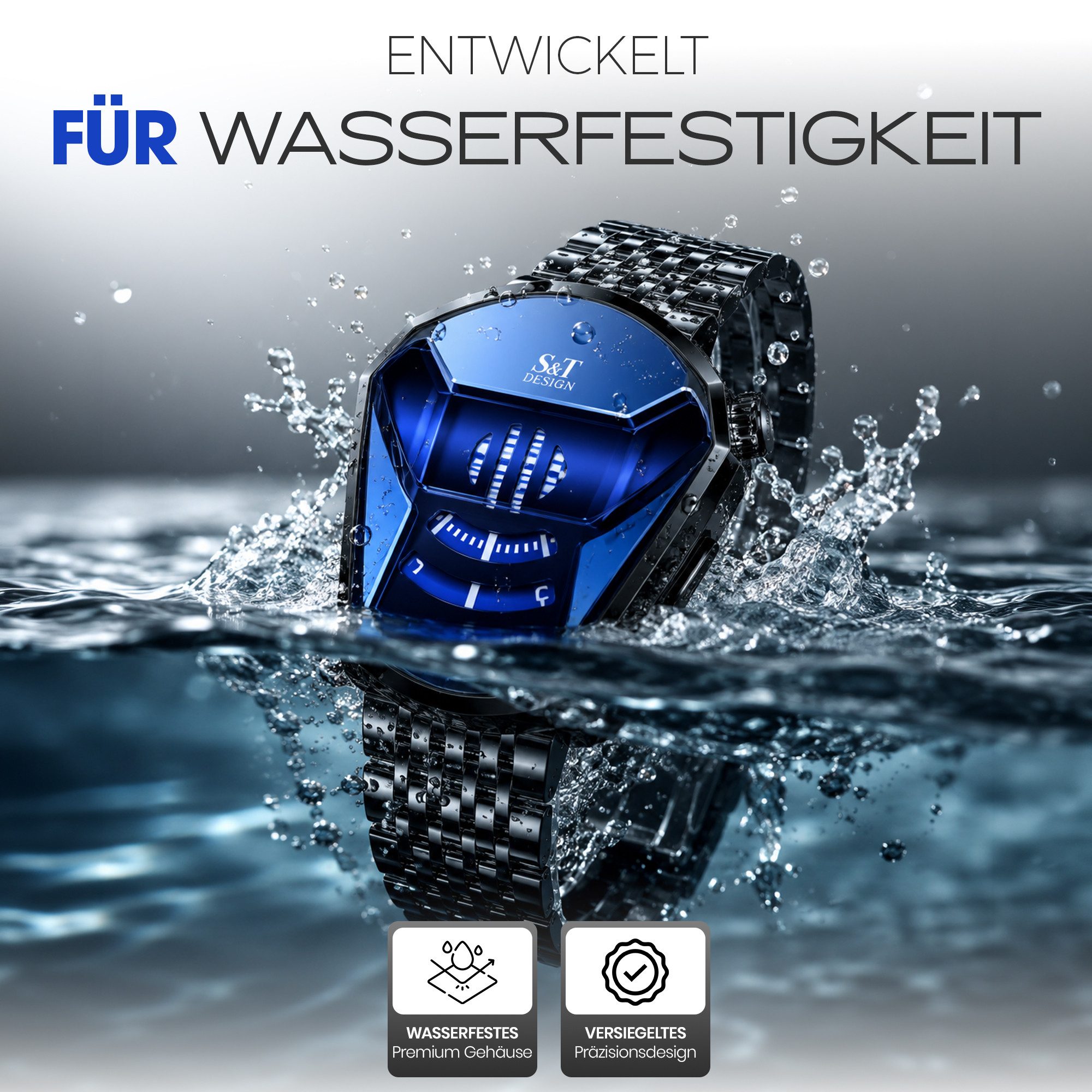 S&T Design Quarzuhr Herren Uhr Edelstahl Armbanduhr Herrenuhr, (Geschenkebox (Etui), inkl. Armbandkürzer & Etui), Männer Uhr 3Bar Wasserdicht Analog Geschenk
