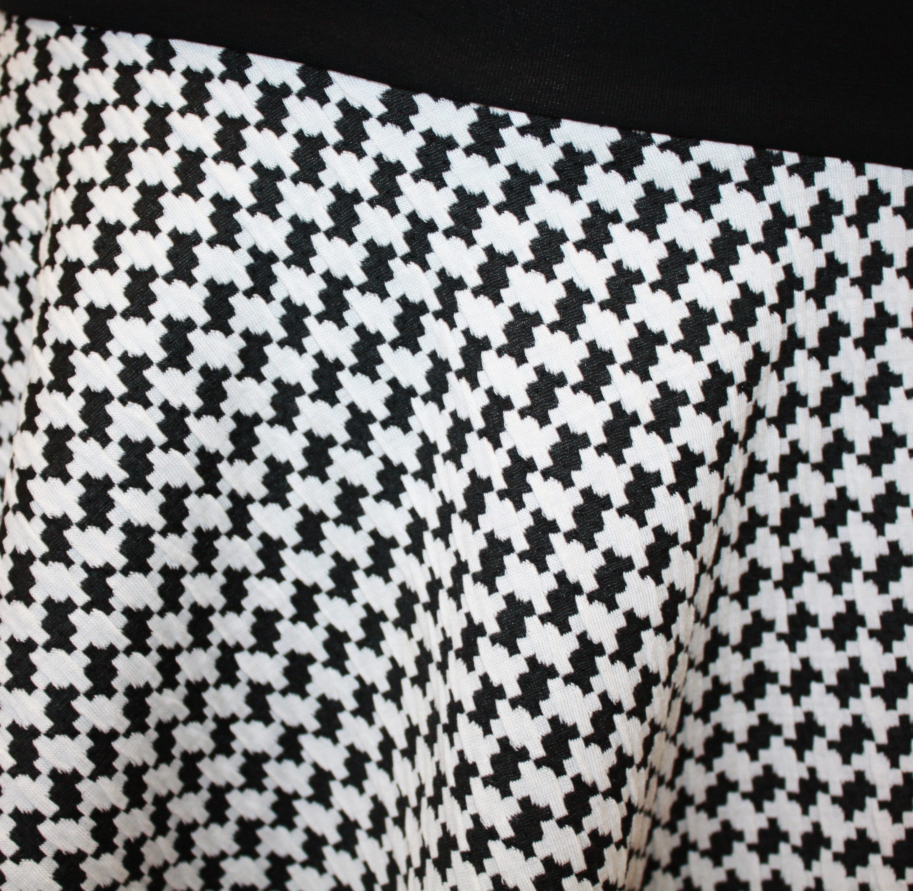 dunkle design A-Linien-Rock Schwarz Weiß 57cm Jacquard Strick Hahnentritt elastisch