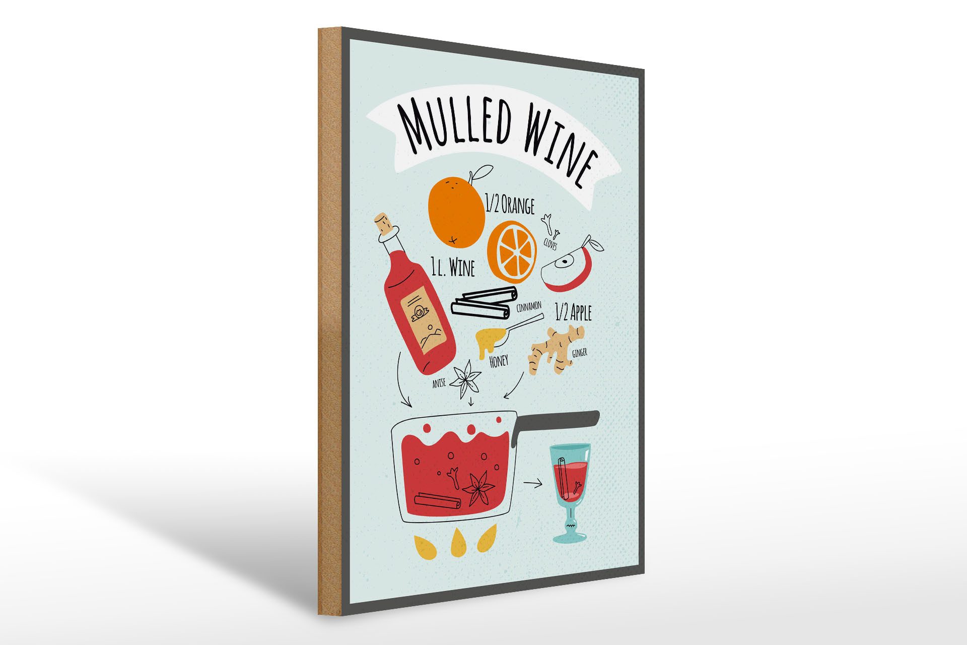 Holzbild Rezept Mulled Wine Orange Wine Anise 30x40cm