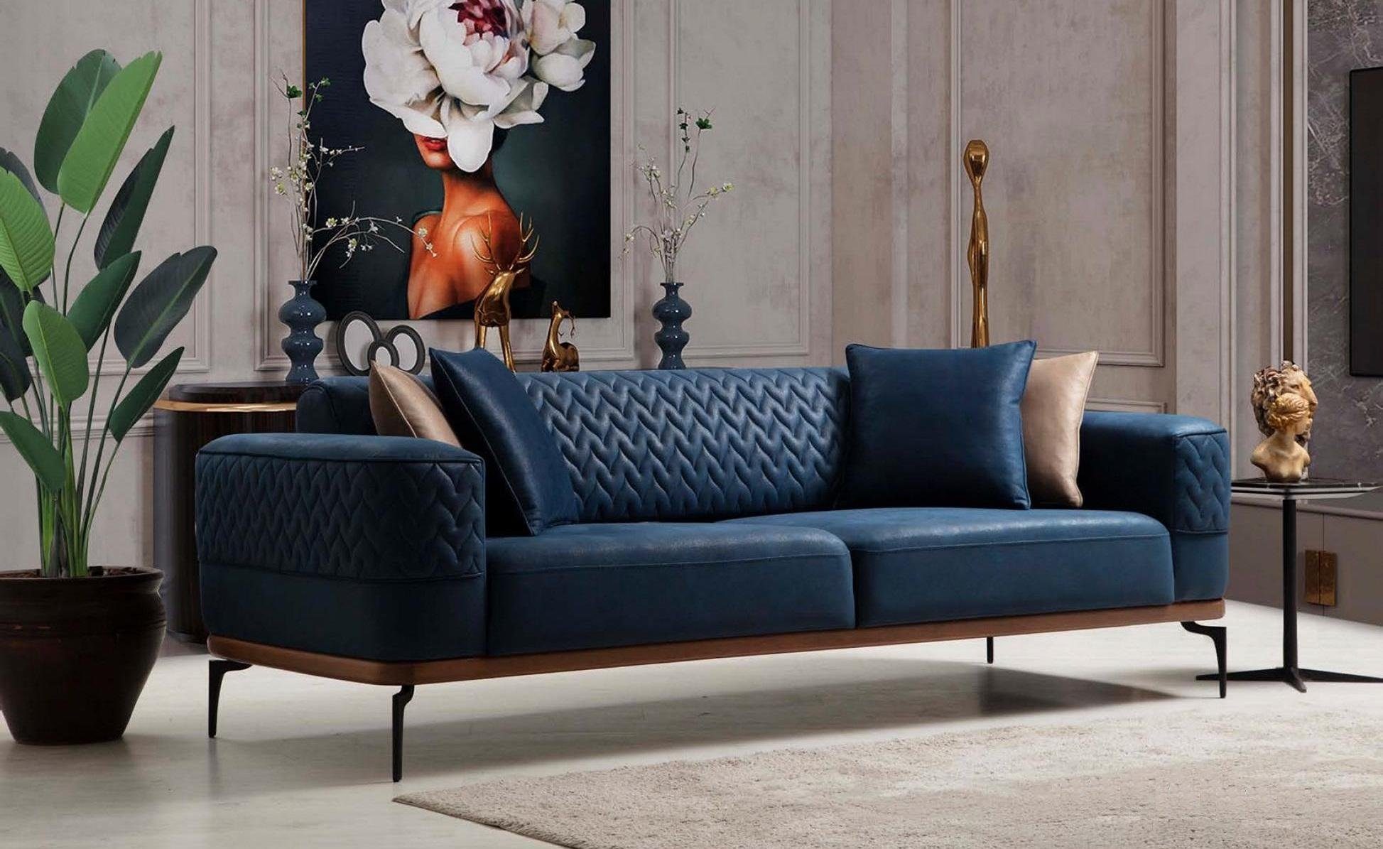 JVmoebel Sofa Design Dreisitzer Moderne Couch Blau Couchen Luxus Sofa, Made in Europe