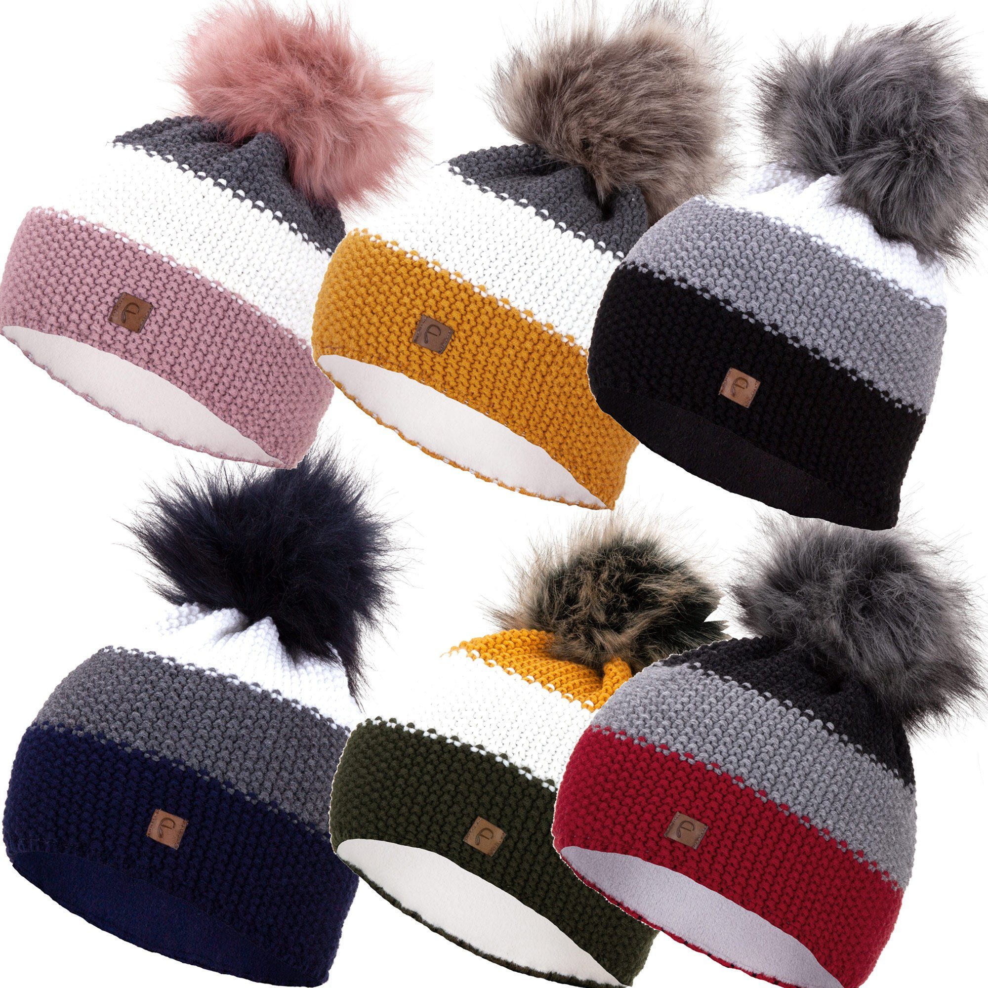 Faera Bommelmütze Wintermütze Damen Herren Mütze Beanie Haube gefüttert Bommelmütze