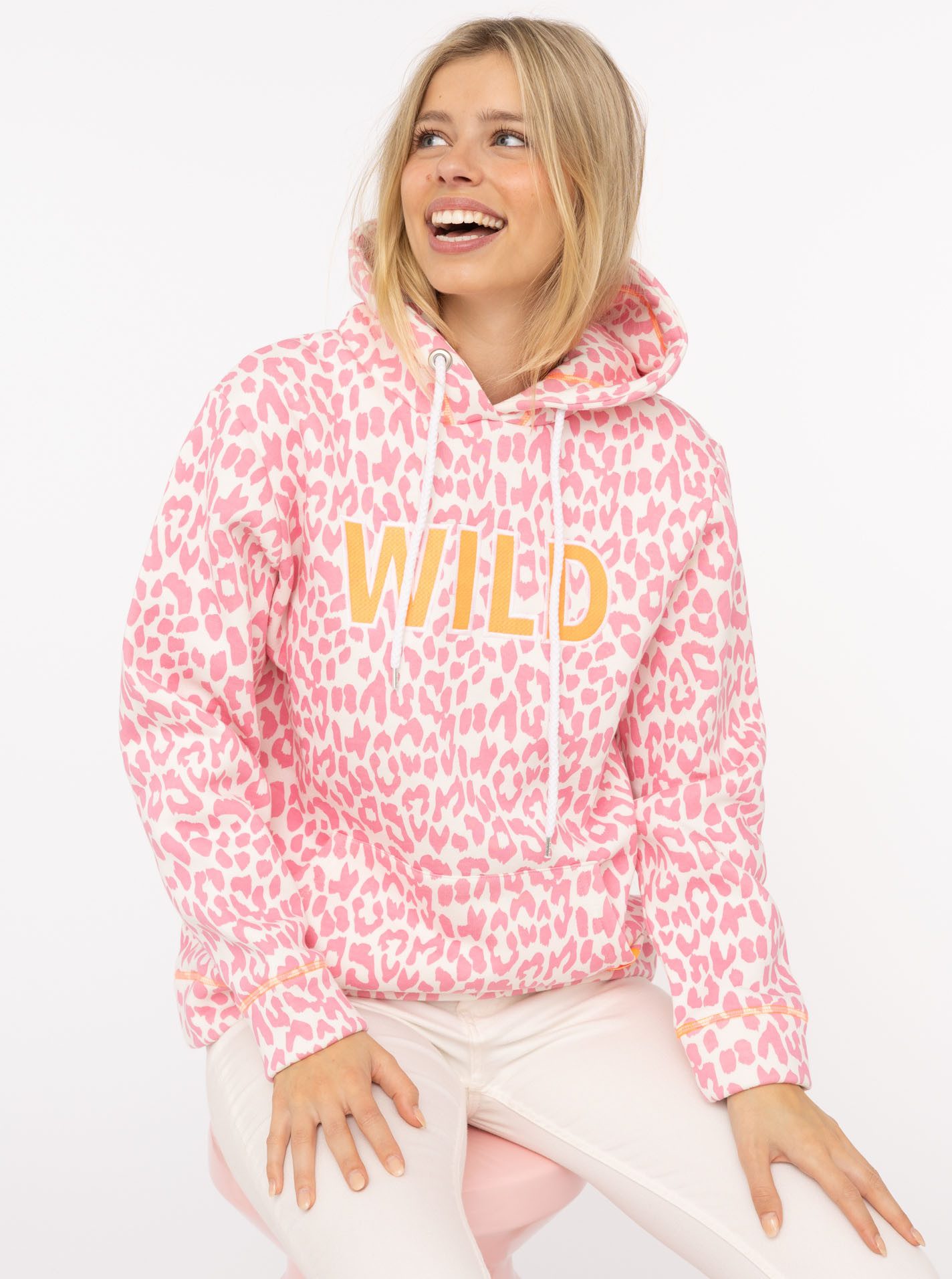 Zwillingsherz Hoodie "Leo Pastell" Leomuster und WILD Applikation, Kapuze, Tasche, Baumwollmischung