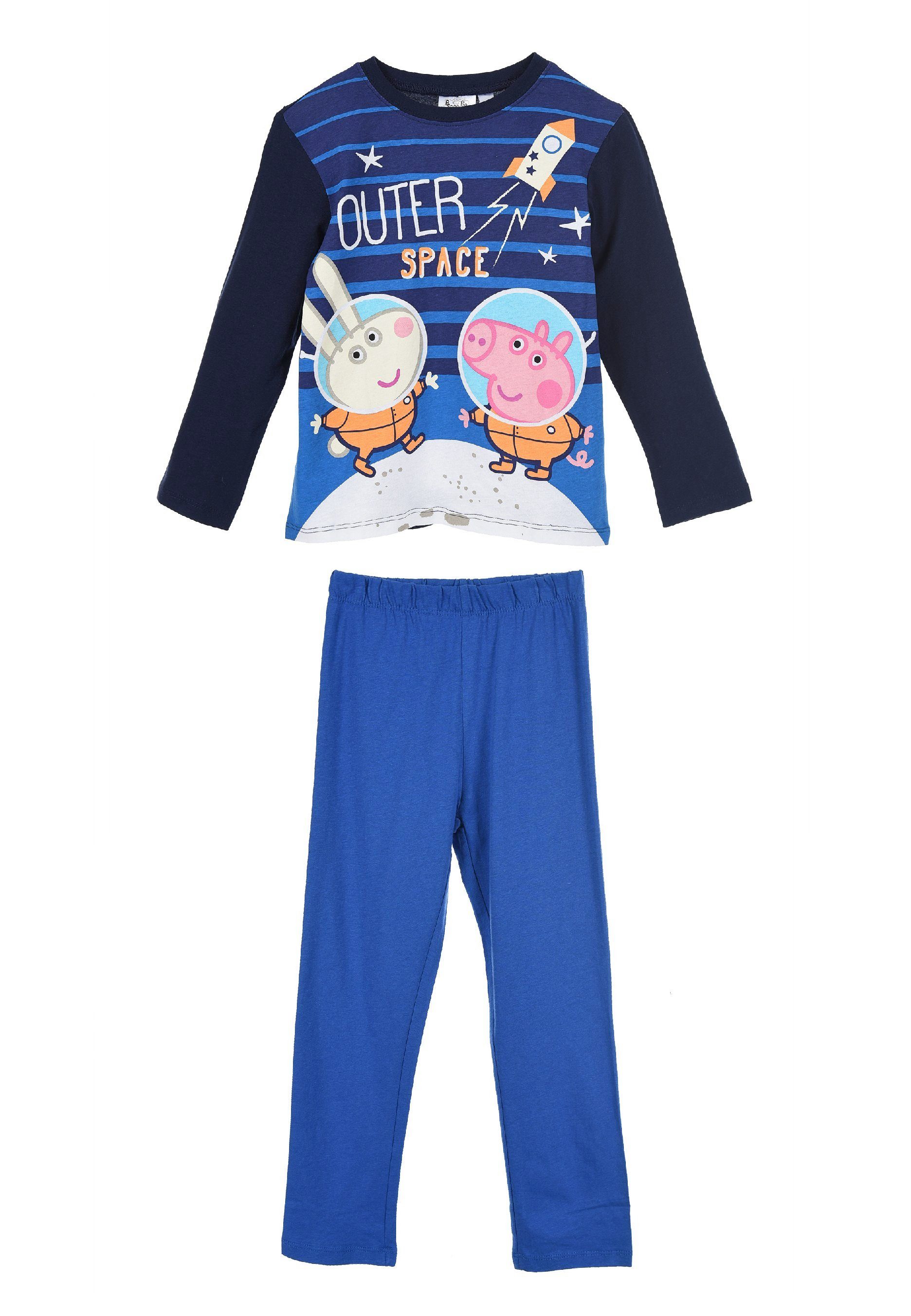 Peppa Pig Schlafanzug Peppa Wutz Kinder Jungen Pyjama Schlaf-Set (2 tlg) Blau