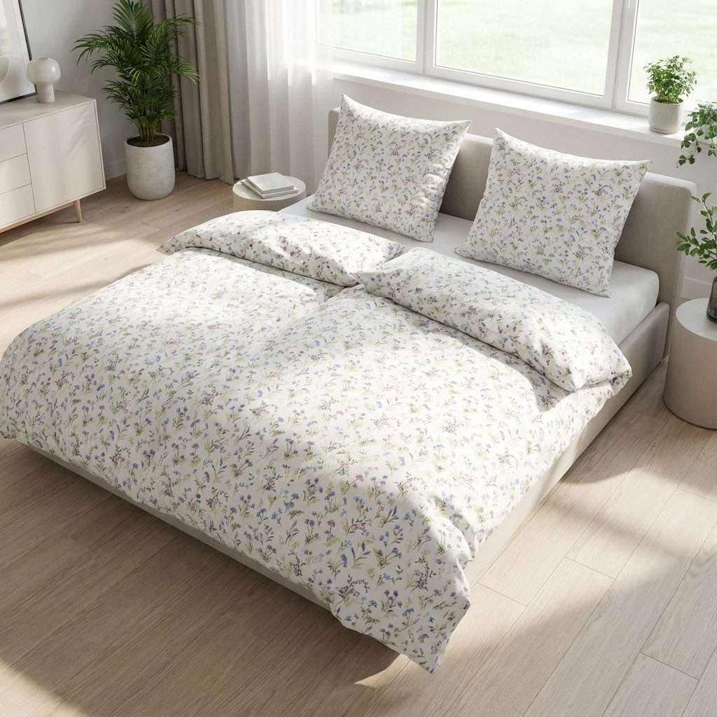 Janine Bettwäsche Edel Baumwolle, Flanell, 2 teilig, viele Blümchen beere, günstig online kaufen