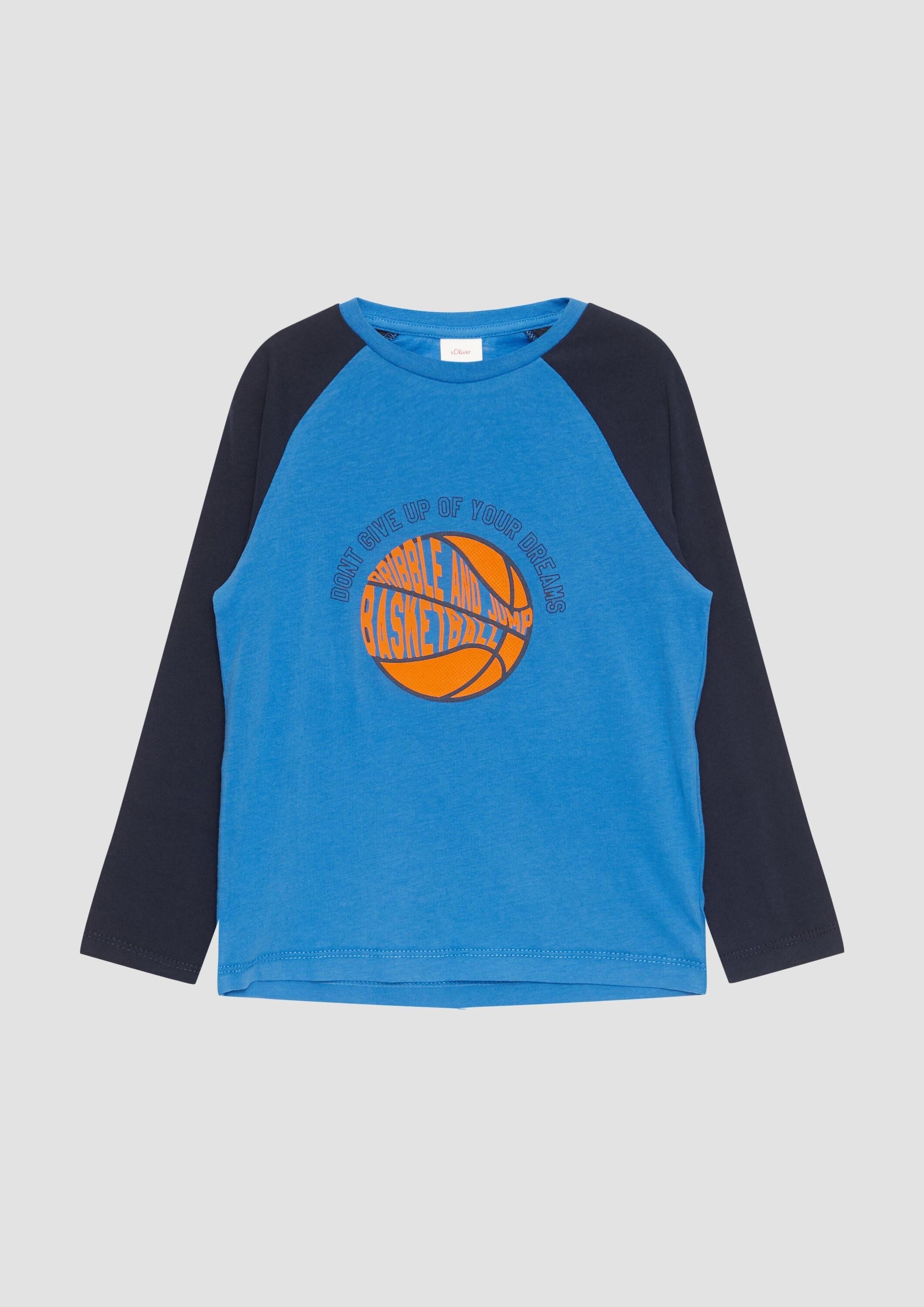 s.Oliver Langarmshirt T-Shirt Langarmshirt mit Kontrastärmeln und Front-Print