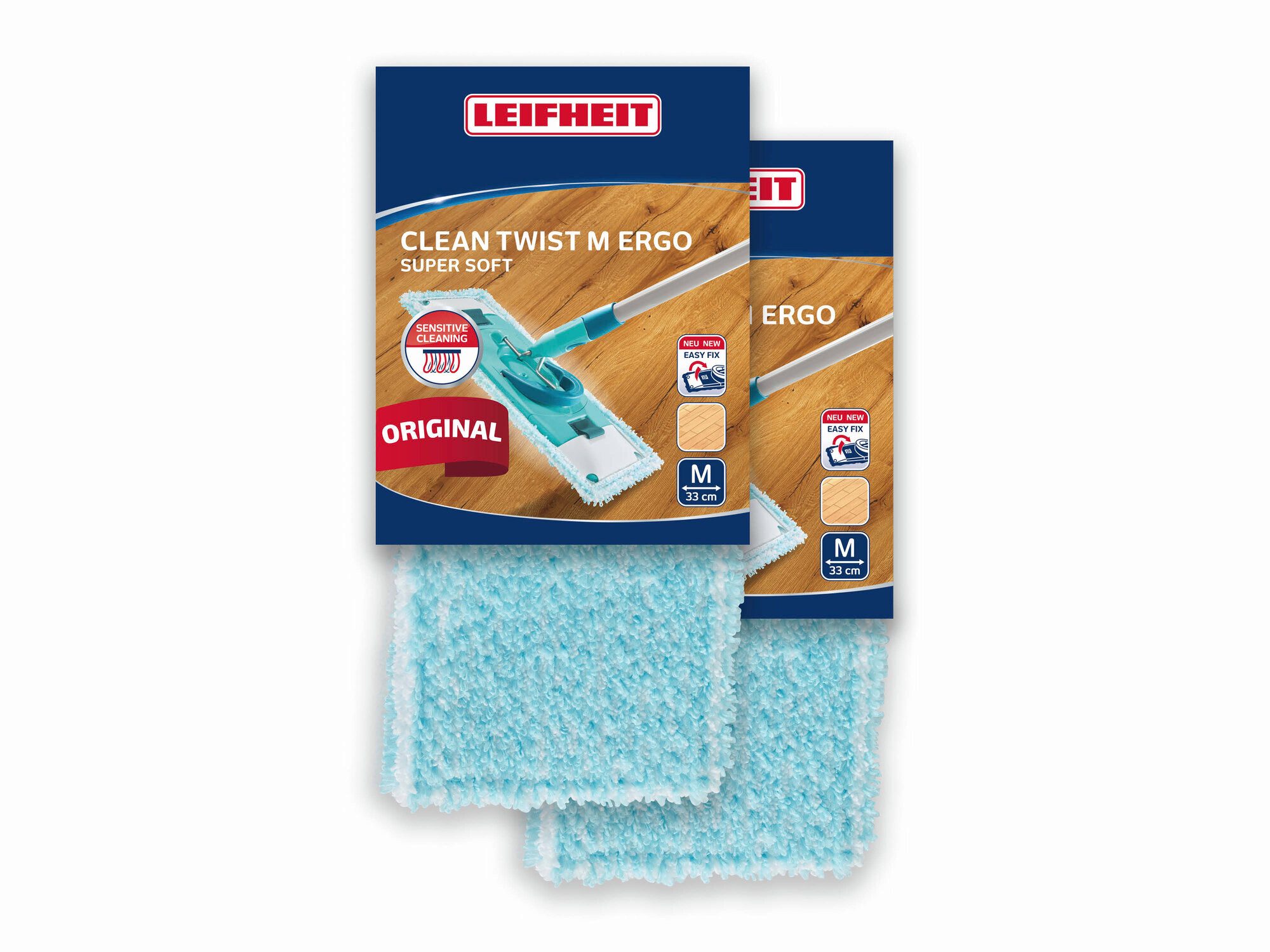 Leifheit 2er Set Wischbezug CLEAN TWIST M Ergo / POWER CLEAN M super soft Wischbezug (Kunstfaser, 15.0x37.0 cm, 2-tlg., Waschbar bei 60°C, Wischbreite 33cm, empfindliche Böden)
