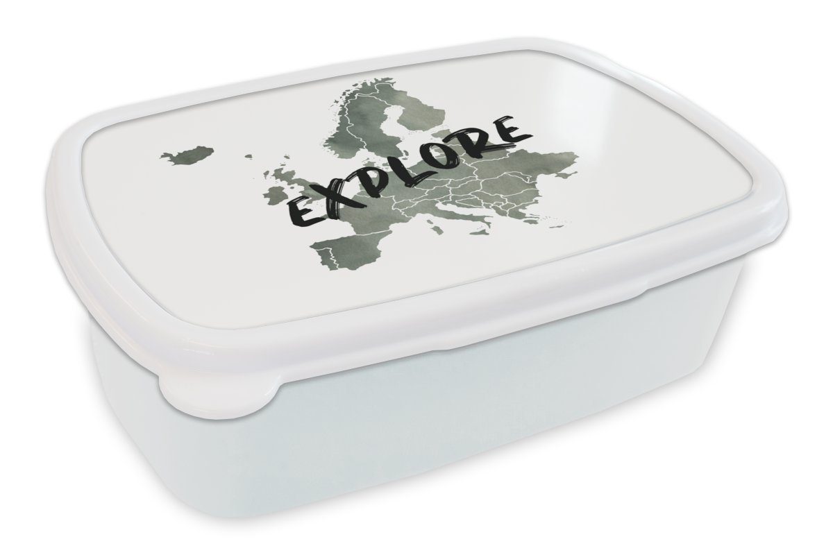 MuchoWow Lunchbox Karte - Europa - Zitate, Kunststoff, (2-tlg), Brotbox für Kinder und Erwachsene, Brotdose, für Jungs und Mädchen weiß