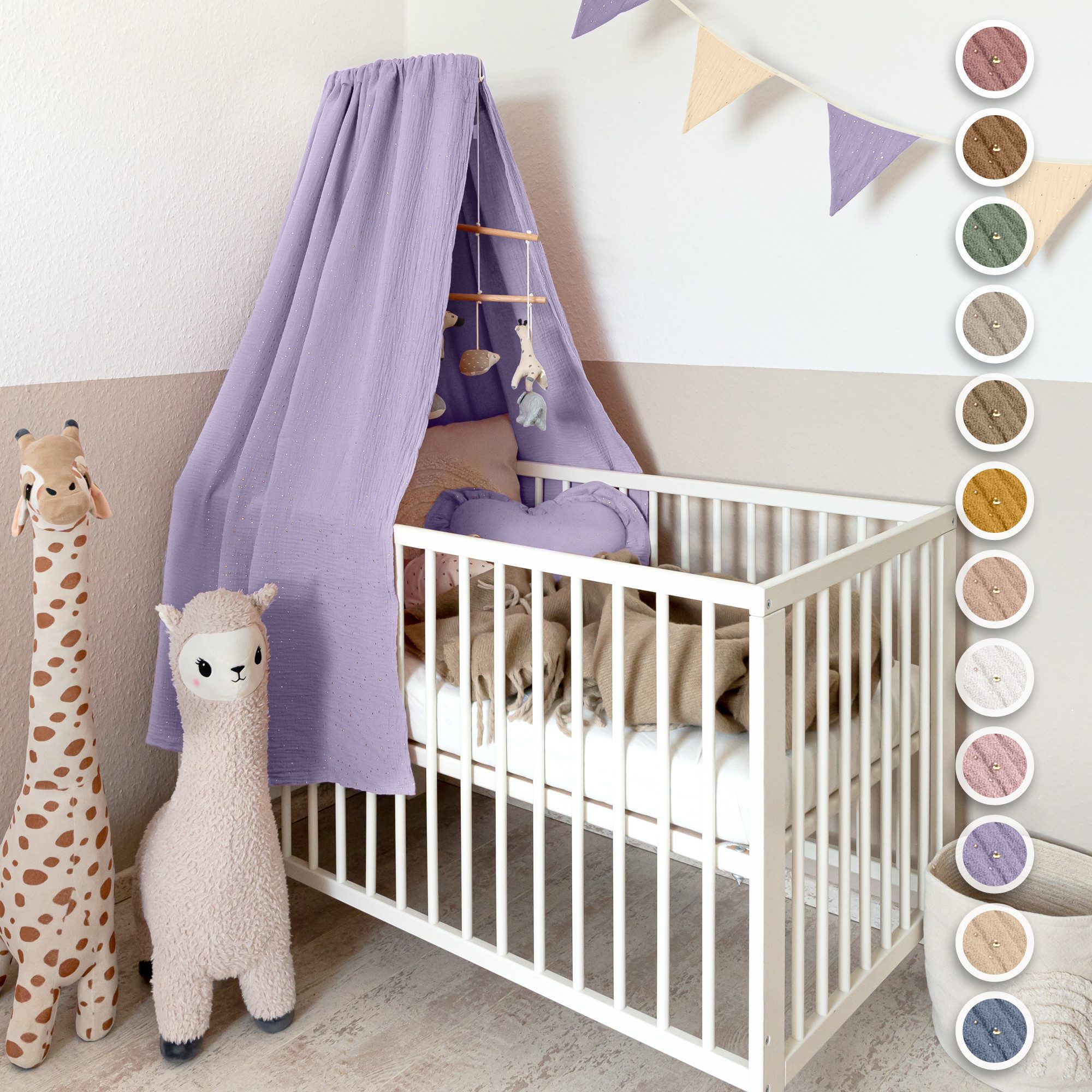 lilimaus Betthimmel Babybett Himmel Gold aus Musselin - handgenähter Baldachin (1-tlg), Betthimmel mit Gold-Details - weich & sanft zu zarter Babyhaut