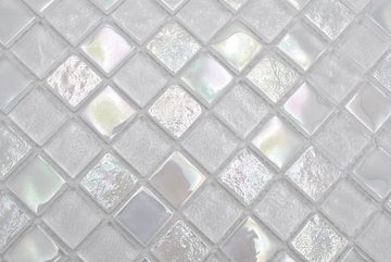 Mosani Mosaikfliesen Glasmosaik Crystal Mosaik iridium weiß glänzend / 10 Matten