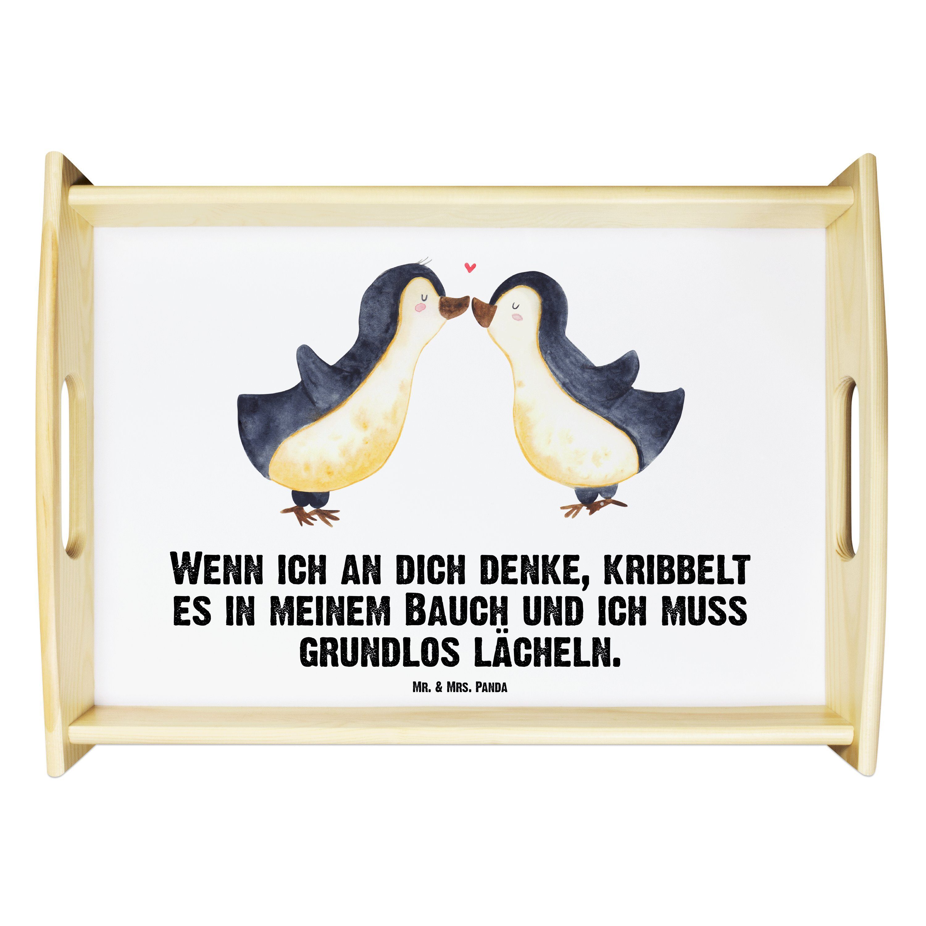 Mr. & Mrs. Panda Tablett Pinguine Kuss - Weiß - Geschenk, Heiratsantrag, für Männer, Freund, T, Echtholz lasiert, (1-tlg)