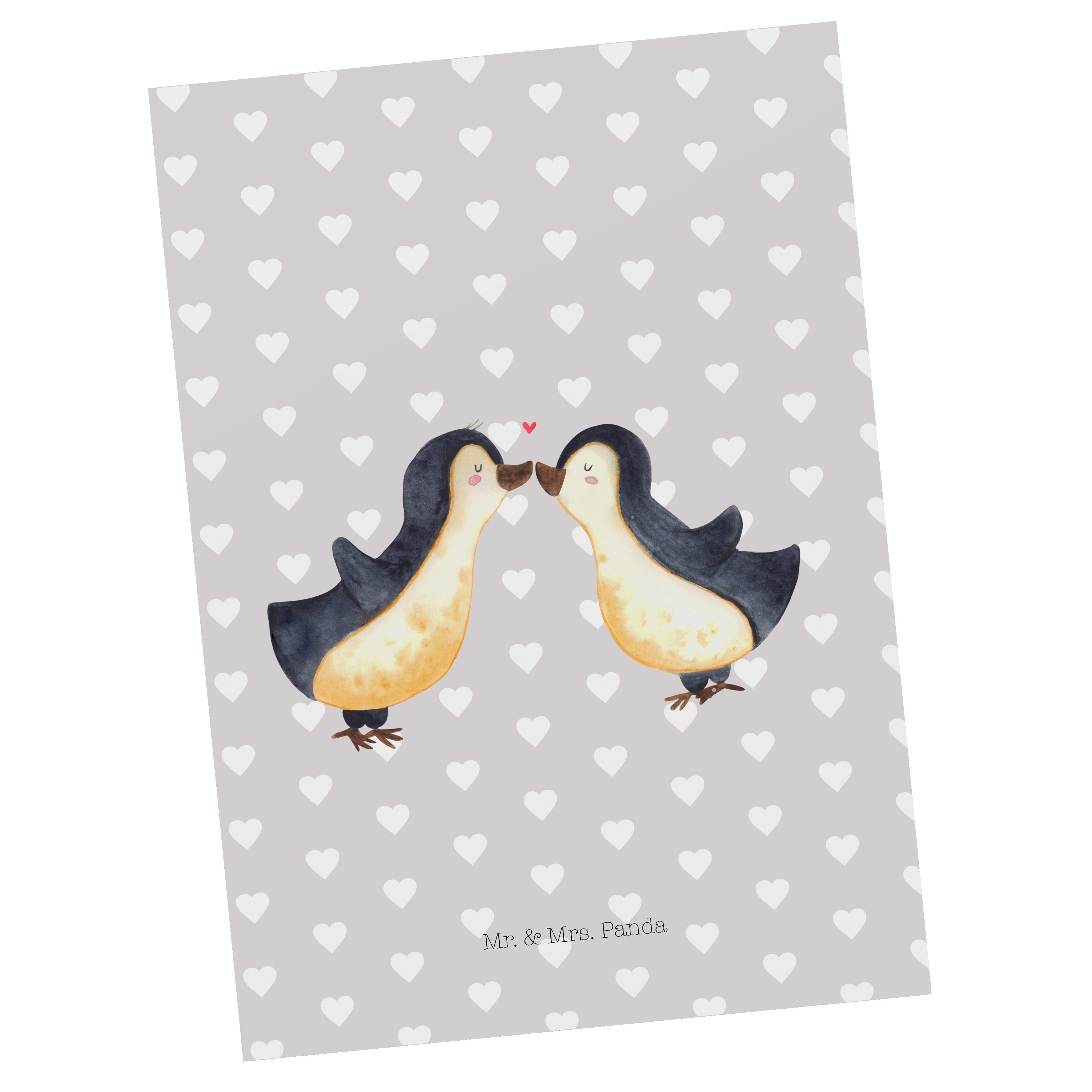 Mr. & Mrs. Panda Postkarte Pinguin Liebe - Grau Pastell - Geschenk, Geschenk Hochzeitstag, Gesch